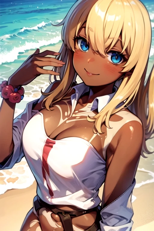 Beautiful, young white girl, long blonde hair tied in a ponytail, natural blue eyes, brightly smiling, wearing pink bikini, posing in the style of a Playboy magazine cover, picture emphasizes her youth and beauty