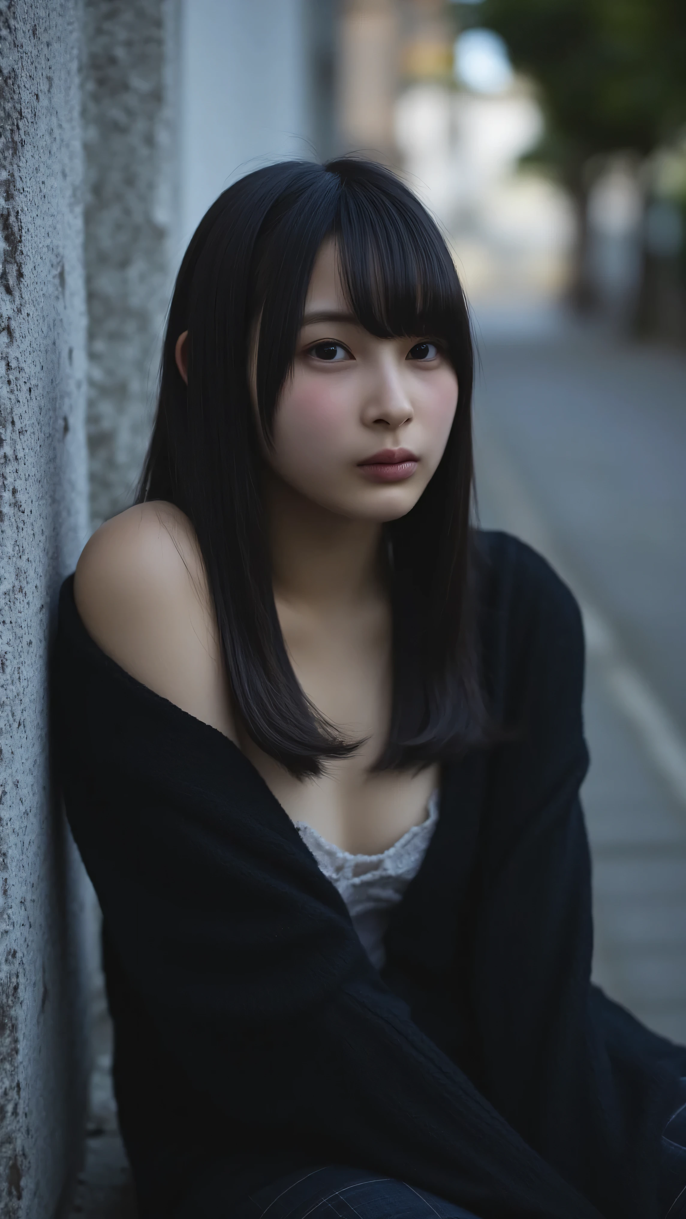 masterpiece:1.3、( Photo realistic :1.4), realistic detailsed , textured skin、 high res,Bokeh, details、(masterpiece:1.3), Verism、(8k, realistic , raw photos, best quality: 1.4), ( hairstyles are random :1.2)、( Highly detailsed faces)、 double eyelids bending both elbows 、((Full Body:1.6)), One Woman、 beautiful Woman:1. 4,2. Woman、 perfect body , Long hair that reaches down to the chest 、masterpiece, top quality ,ultra high res、( realistic :1.4) 、 symmetrical faces 、 The face is very realistic 、photo level、8k 、 full best quality、Sebaceous reflex、 The face is very realistic 、hyper realistic skin 、 realistic light and shadow effects、(( blue hour light )),(( dim light, Soft Writing)),(Pure and elegant),(( Depressed Illumination)),((( Beautiful Thighs))),(( Knight :1.5)),((tunnel)), Gothic makeup , dark makeup,(( messy hair)),(( search 。 hairstyles are random )),((black&Gray hair color))、(( graffiti art )),( blurry background),((Gothic)),((( Stockings ))),( panties ),(( Sexy Poses))、(( chest visible 、 Sleeveless Sweaters 、 is wearing round glasses ))、 Dark Room Table Lamp Light 、 sitting、Legged Naked