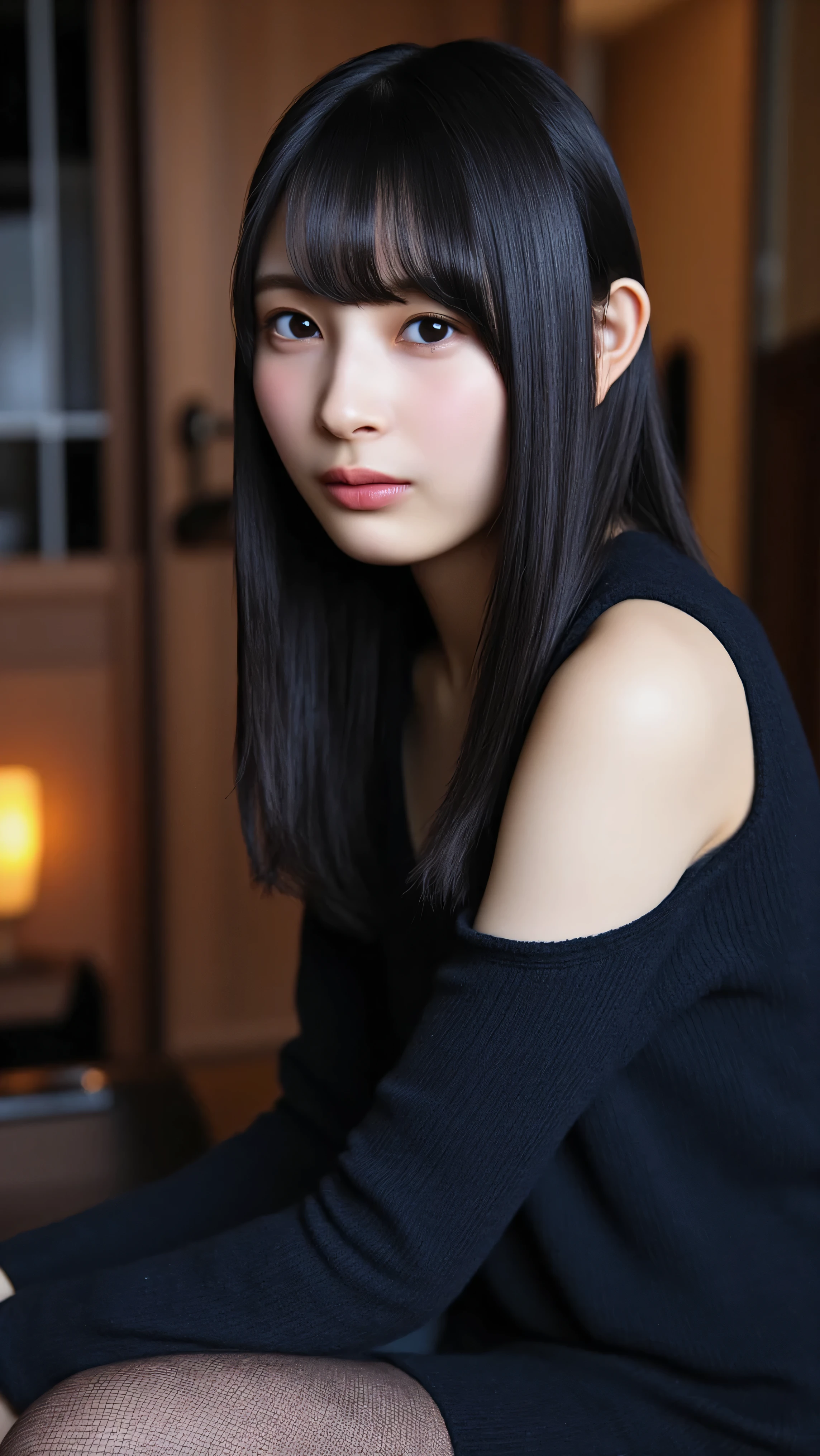 Masterpiece:1.3、( Photo realistic :1.4), realistic Detailsed , textured skin、 high resolution,Bokeh, Details、(Masterpiece:1.3), Verism、(8k, realistic , RAW photo, best image quality: 1.4), ( hairstyle is random :1.2)、( Highly Detailsed faces)、 double eyelids that bend both elbows 、((whole body:1.6)), One woman、 beautiful woman:1. 4,2. woman、 perfect body , long hair that reaches the chest 、Masterpiece, best quality ,ultra high resolution、( realistic :1.4) 、 symmetrical face 、 The face is very realistic 、Photo level、8k 、 full best image quality、Sebaceous reflex、 The face is very realistic 、hyper realistic skin 、 realistic light and shadow effects、(( blue hour light )),(( dim lighting, Soft Writing)),(Pure and elegant),(( Moody Lighting)),((( Beautiful Thighs))),(( knight :1.5)),((tunnel)), gothic makeup ,dark makeup,(( messy hair)),(( search 。 hairstyle is random )),((black&Gray hair color))、(( graffiti art )),( blurry background),((gothic)),((( stockings ))),( panties ),(( sexy pose))、(( I can see my chest 、 sleeveless sweater 、 wearing round glasses ))、 lamp light on a table in a dark room 、 sitting with legs