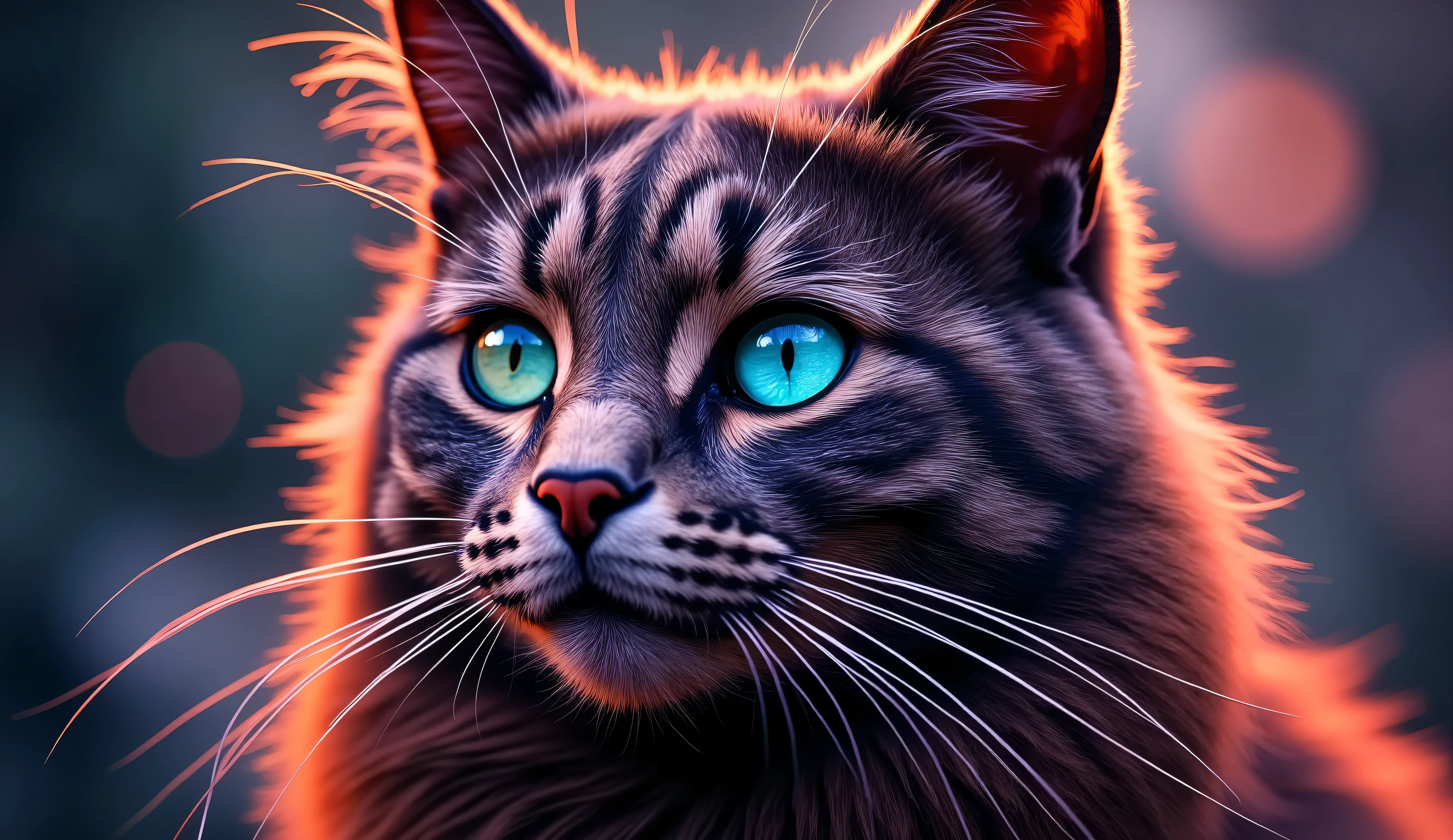 ( Close Up of an Outstanding Masterpiece:1.5)0.9] ( Maine Coon:1.2) (There are three animals:1.1)( fantastic scenery:1.2)( Strange Plants :1.0) ( colorful stars in the eyes :1.0)(Shining brilliance :1.1)(universe:0.9)