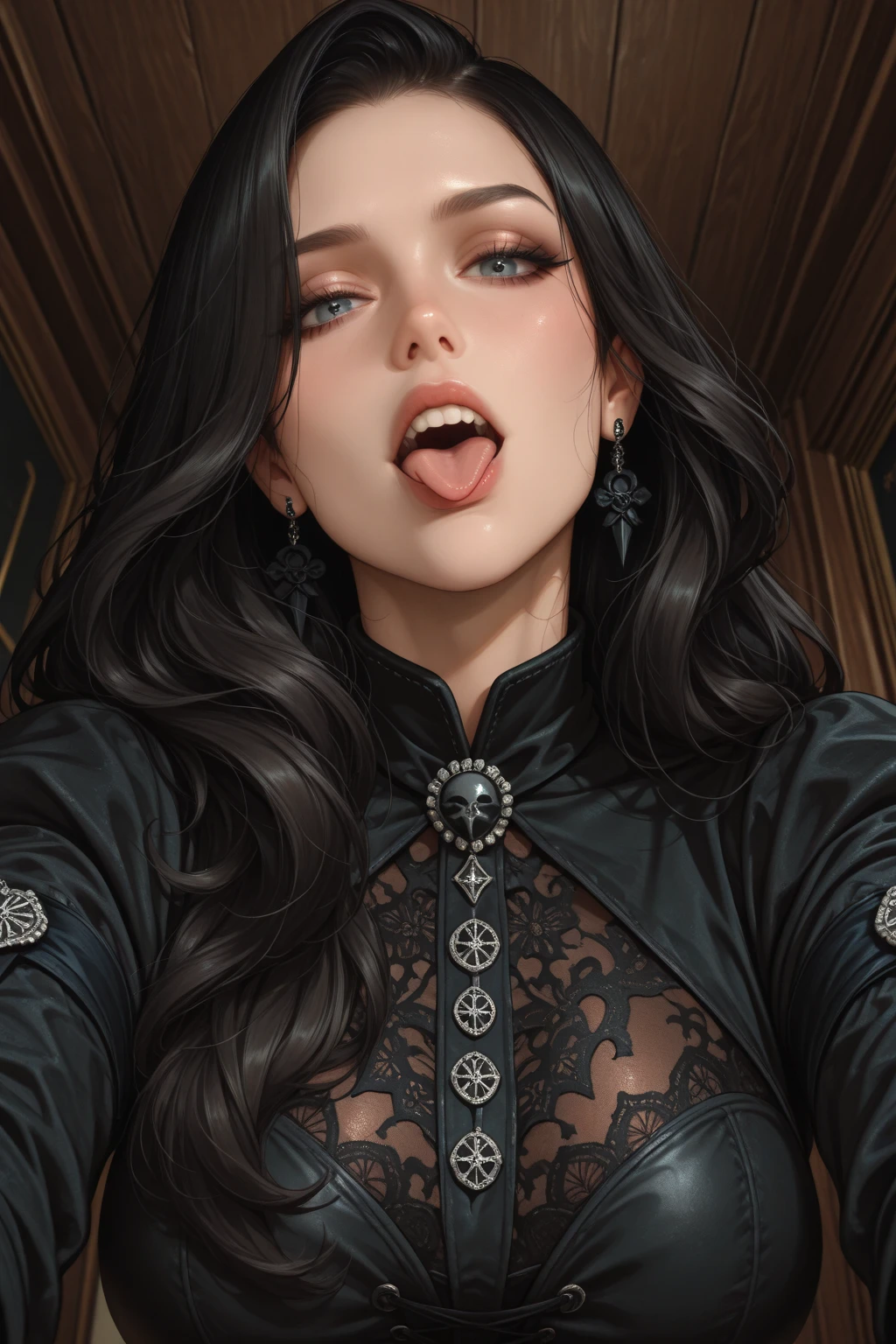 a close up portrait mode Cartoon style GTA style digital illustration of a woman in a black dress and black hair, linda rainha vampira, linda rainha feminina vampira, gothic maiden, very beautiful gothic top model, beautiful vampira feminina, goth girl, goth girl, gothic maiden of the dark, Gothic style, gothic woman, gothic clothes, gothic outfit, moda vampiro, vampira feminina, wearing a gothic dressa close-up of a woman in a red and white bra, realistic digital illustration, retrato detalhado do personagem, digital illustration portrait, pouco detalhado. pintura digital, desenho digital realista, cartoon pintura digital, beautiful digital illustration, estilo de arte realista, retrato de personagem em close, retrato digital, stunning digital illustration, pintura digital de personagens, retrato detalhado de beleza, estilo de arte realista