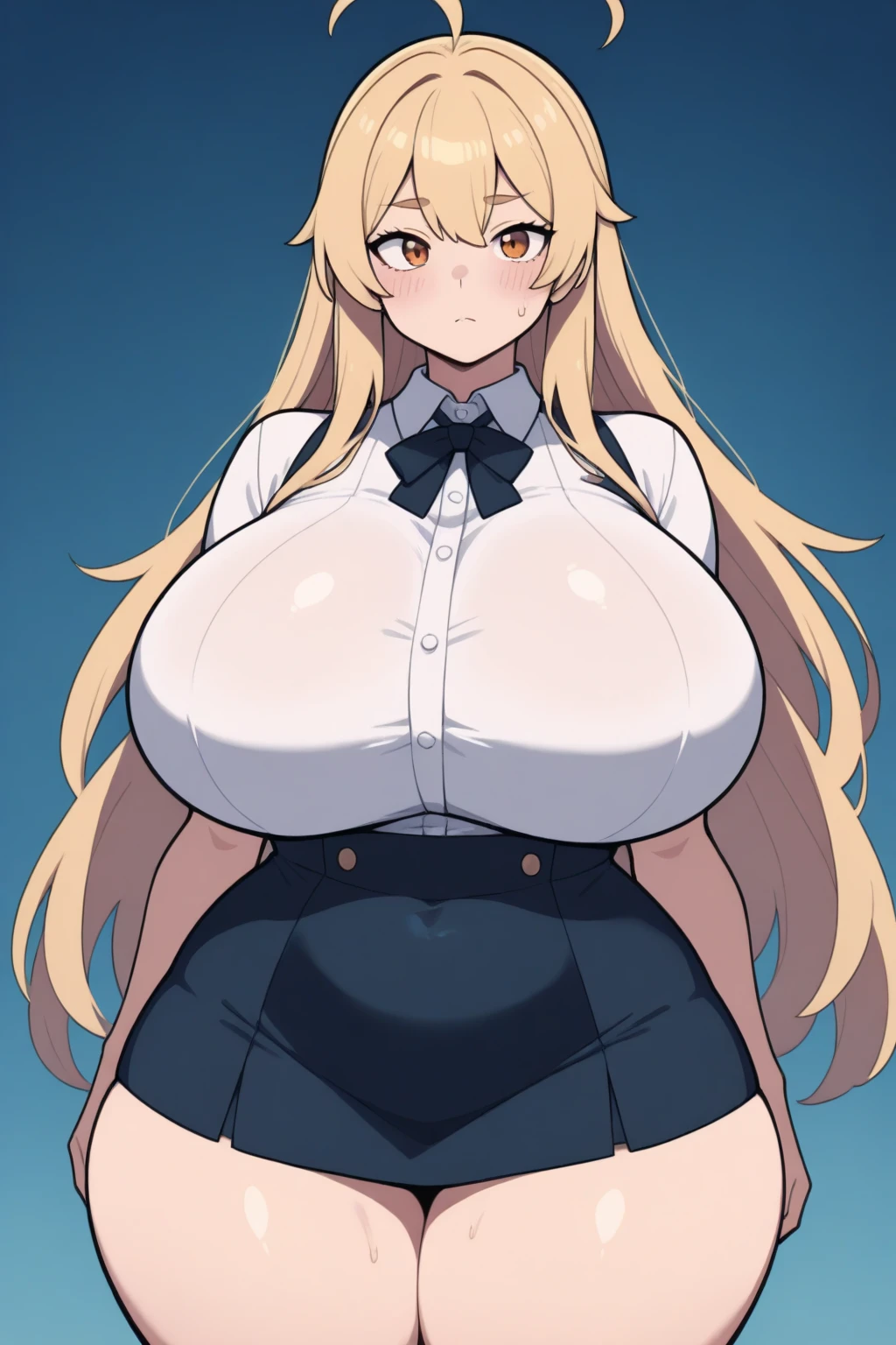 A young, girl, crying, wearing only a bra and panties, with huge breasts and thick thighs.