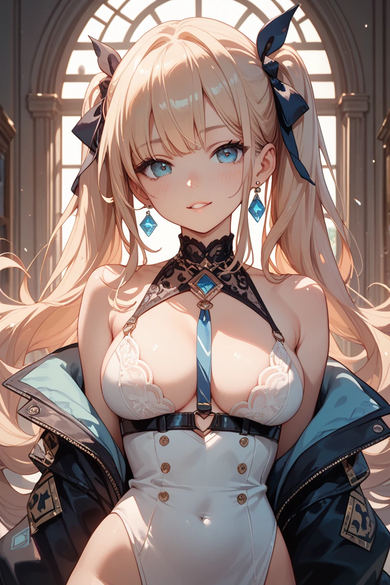 Official fine art, masterpiece, sharp focus, (beautiful gorgeous and cute European angel: 1.3), (beautiful and cute Chinese: 1.3), female with light blonde hair, wearing bikinis, thongs and jumpsuits, many beautiful tattoos on the upper body, huge chest, plump hips, slender and delicate waist with beautiful hair reaching the ground, hands spread, the whole person floats in the air, looking down, exuding light. Beautiful eyes and face, realistic, super detailed, beautiful girl, fine light rain, wet clothes, glowing white particles, (sidelighting: 1.2), night starry sky, detailed starry sky and moon, slender, cute big breasts and huge buttocks, smile without showing teeth ((laughing with eyes open)), landscape, long straight hair, sexy facial expressions, gorgeous auditorium in the background, damp clothes clinging to the curves of the body, (cityscape:1.7), dynamic hair, long straight hair, Delicate colored hair, glowing heterochromic pupils, black stockings, pale skin, hair accessories, epic landscapes, collars and hair accessories, hair is particularly long