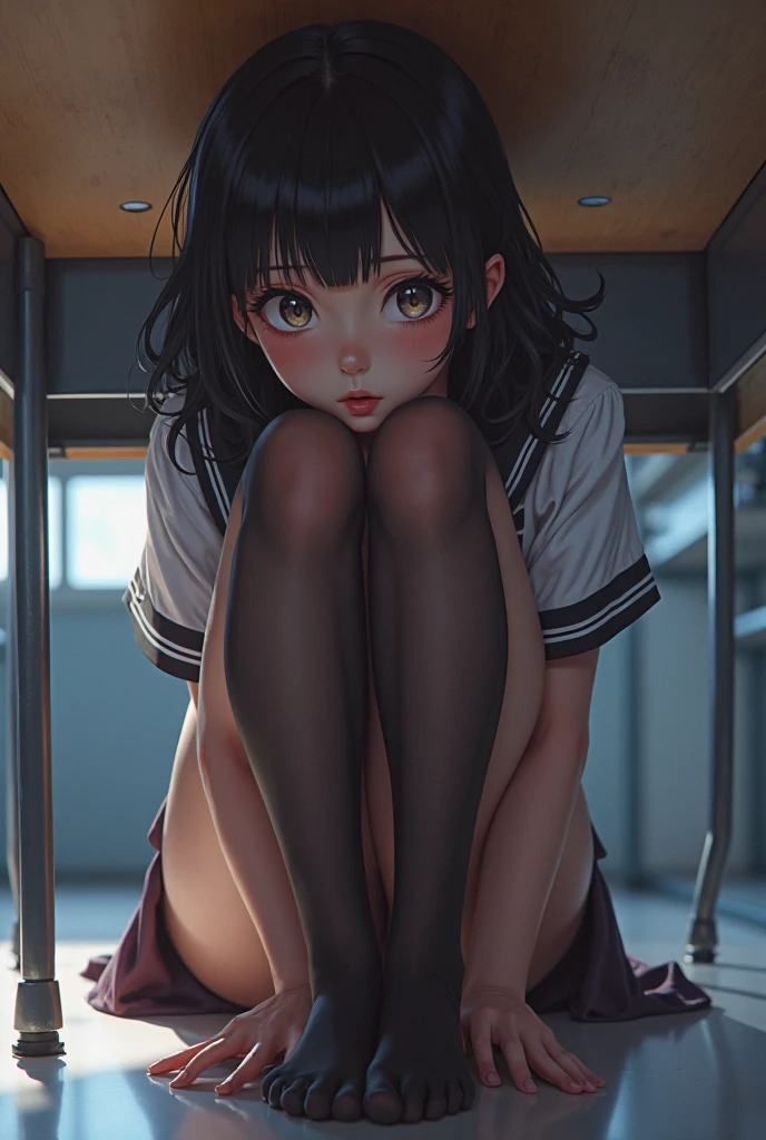 masterpiece, highly detailed, best quality, night, low-light, 1girl, solo, Luna, red eyes, black hair, blunt bangs, looking away
