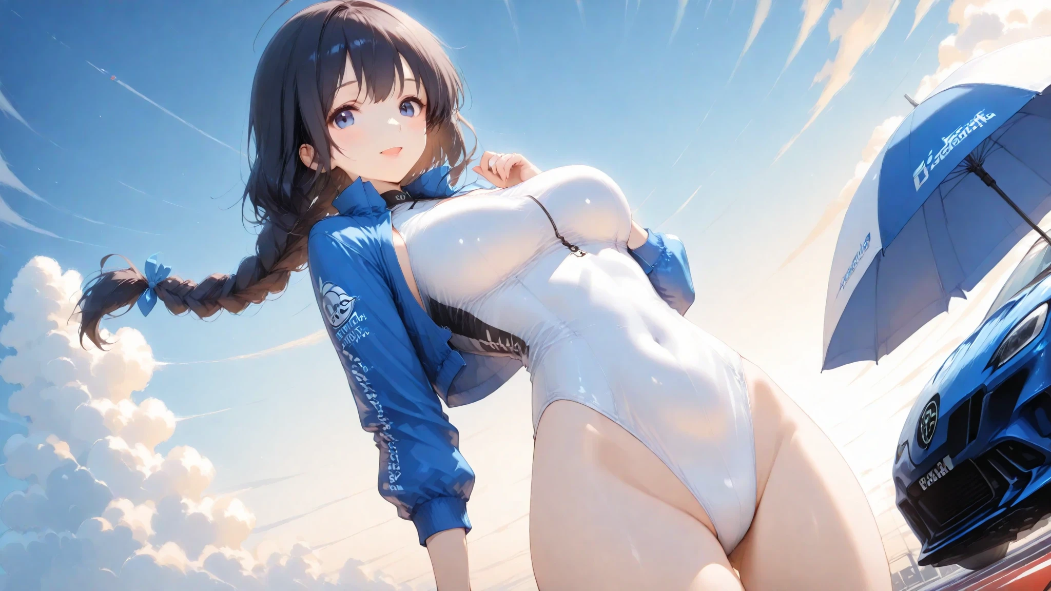 ((Top Quality)), ((Masterpiece)), (Detail), perfect face, sitting on the beach, listening to music, girl, wearing headphones, wearing swimsuit, swimsuit is transparent, sitting with legs spread, wearing tight clothes Yes, buttocks and breasts are exposed.Face is visible.