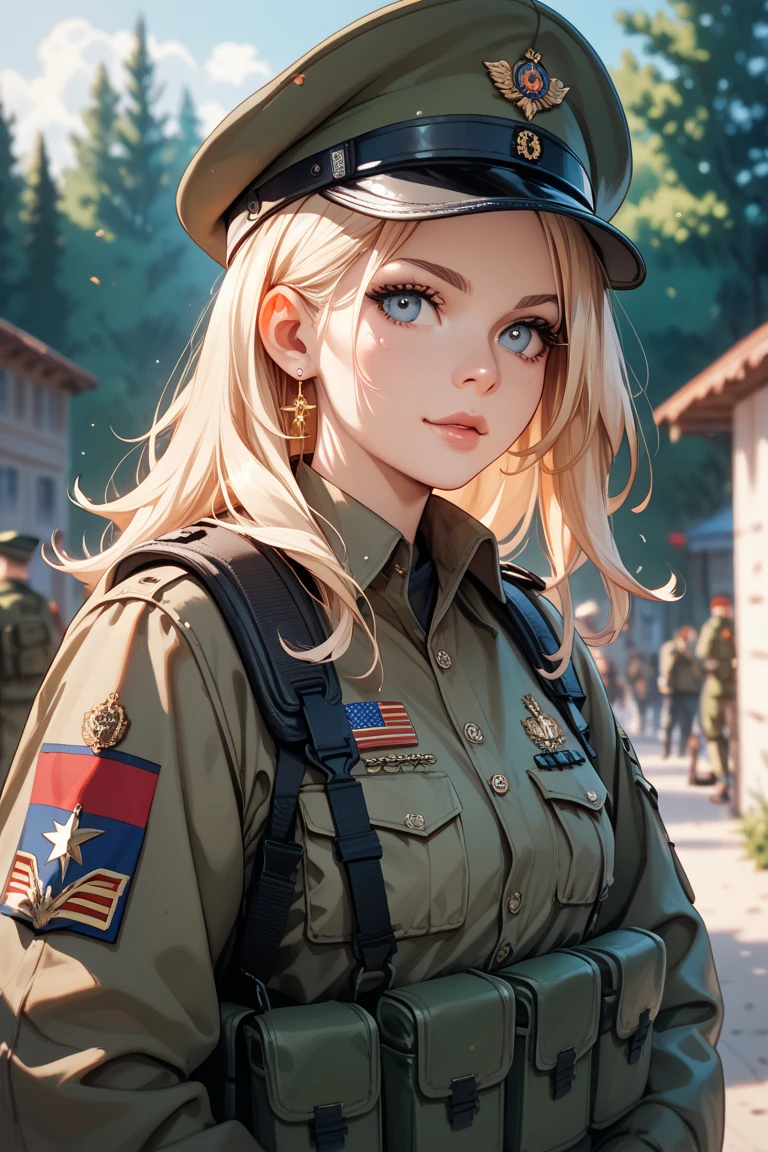 score_9, score_8_up, score_7_up, 1girl, sexy, female, confident, salute, soldier uniform, American flag background,Expressiveh, <lora:3m1lyc4rrXLP:0.5> 3m1lyc4rr,