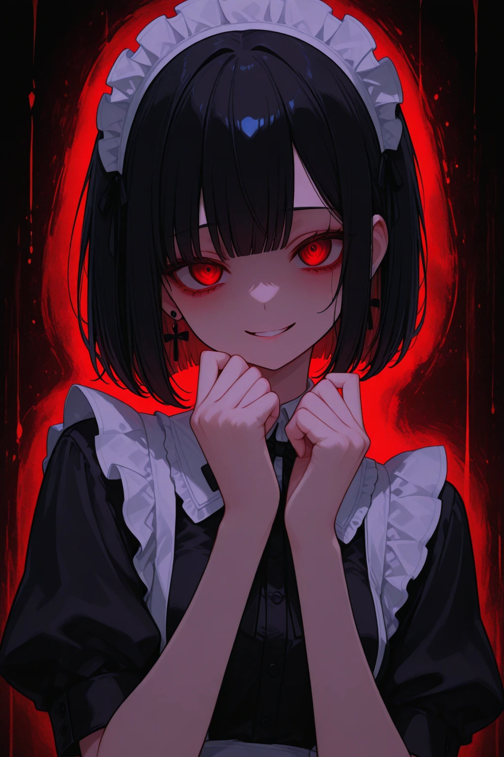 (Highest quality,4K,High resolution,masterpiece:1.2),Very detailed,Realistic:1.37,Spooky altar background,Dark fantasy,Red color scheme,Ominous atmosphere,Eye-catching,Storytelling,anatomy,Anime Style,Concept Art,beautiful細部までこだわった顔と (((Red eyes ))),A terrifying ritual ,Satanic Ritual,Premature death,inappropriate behavior,クレイジーなsmile,Scythe Face,Girl Monster, beautiful, Delicate facial features, Sharp Eye, Sharp Fangs, pale skin, Thick chain, Dark Background, Cinema Lighting, Dramatic Shadows, Gothic style, Gloomy atmosphere, Dark fantasy, One Girl, , Please open your mouth wide, Open your mouth and baring your teeth,Sharp teeth like a beast, Wide lips, very wide mouth, Vermilion cheeks, ,(Blood splatter:1.4),Scary smile, smile,Fallen angel design, Twisted smile、Bloody、bleeding from the head,,,,,、Blood splatter、,(Blood splatter:1.4),Crossbones, skull,Horror Style, ((Fantasy Fallen Angel Costume)), ((Flowing black hair)), ,(Blood splatter:1.4),Female curves, Sexy flat stomach, Perfect hands, Perfect anime face, ((White Lolita Dress)), Are standing, ((邪悪なsmile)), ,(Blood splatter:1.4), Steam circulates, Moonlight Illumination, night lighting, disaster々new devil horns,,(Blood splatter:1.6),アニメFallen angel design, Twisted smile、Bloody、bleeding from the head,,,,,、Blood splatter、,(Blood splatter:1.4),Crossbones, skull,Gothic architecture、Western architecture、Fantasy World、,Victorian cities, Skeleton Gas Light,Absurd, High resolution、 ((Tabletop)), ((Highest quality)), (Very detailedな), ((Very detailed)), (beautiful), ((pretty girl)), (NFSW:1.8), alone,(10 years old:1.6)、(world'The most terrifying and creepy demon girl:1.5)beautiful face、Whole Body Ezbian、pale, Beautiful Skin、beautiful黒の髪、Smiling Kindly、Dark building ruins、(snow white'Frill dress:1.3)、(The dark ruins are stained with blood:1.3)、Low angle full body shot、(少女は血の海の中にAre standing:1.5)、(The ground is full of blood:1.3)、(The girl lost a lot of blood...:1.3)、)、(クレイジーなsmile:1.6)、Spirits、(Blood dripping from the mouth:1.3)