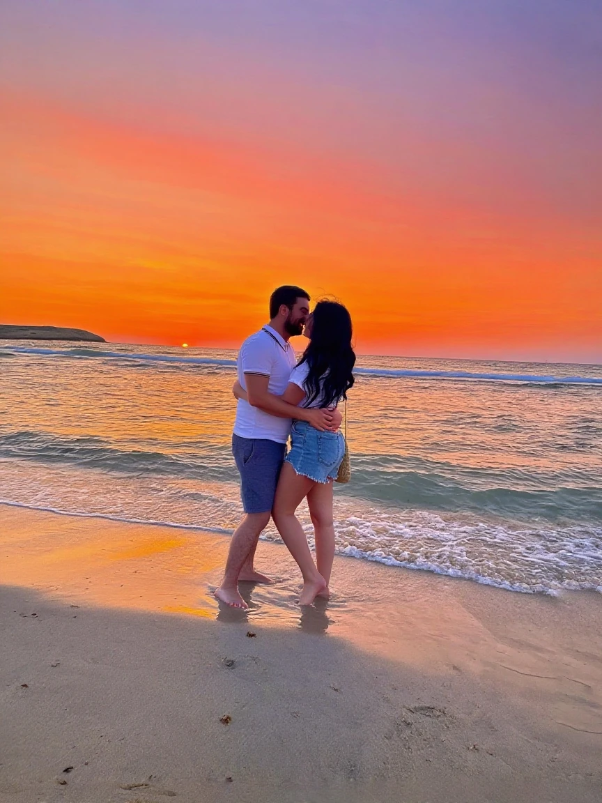 there is a man and woman hugging on a balcony overlooking the beach, paradise in the background, tyler edlin and natasha tan, profile image, vacation photo, the ocean in the background, with mountains in the background, by Sam Dillemans, 🤬 🤮 💕 🎀, during sunset, ocean in the background, facebook post, reddit post