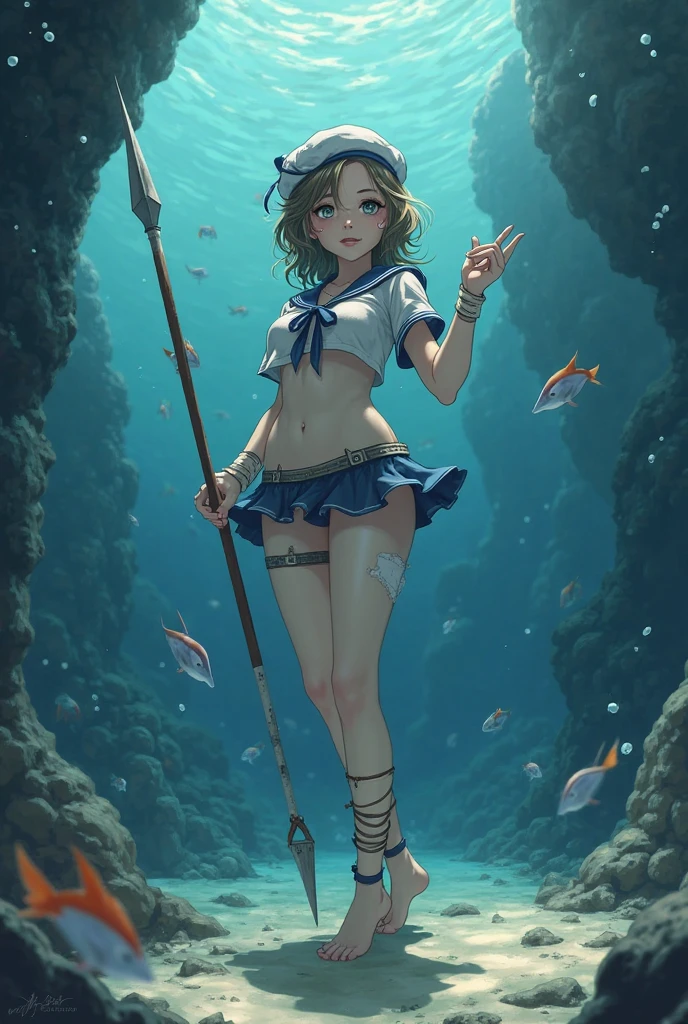 Highest quality、masterpiece、beautiful、detailed、Year: 12、Black hair twin-tailed female elementary school student、Height: 140cm、beach、Pouring sunlight、Dynamic pose、Spraying water with a water gun、Angle from below、smile、Slim figure、erectile nipples、open vagina、pussy、photoRealistic、Nendoroid