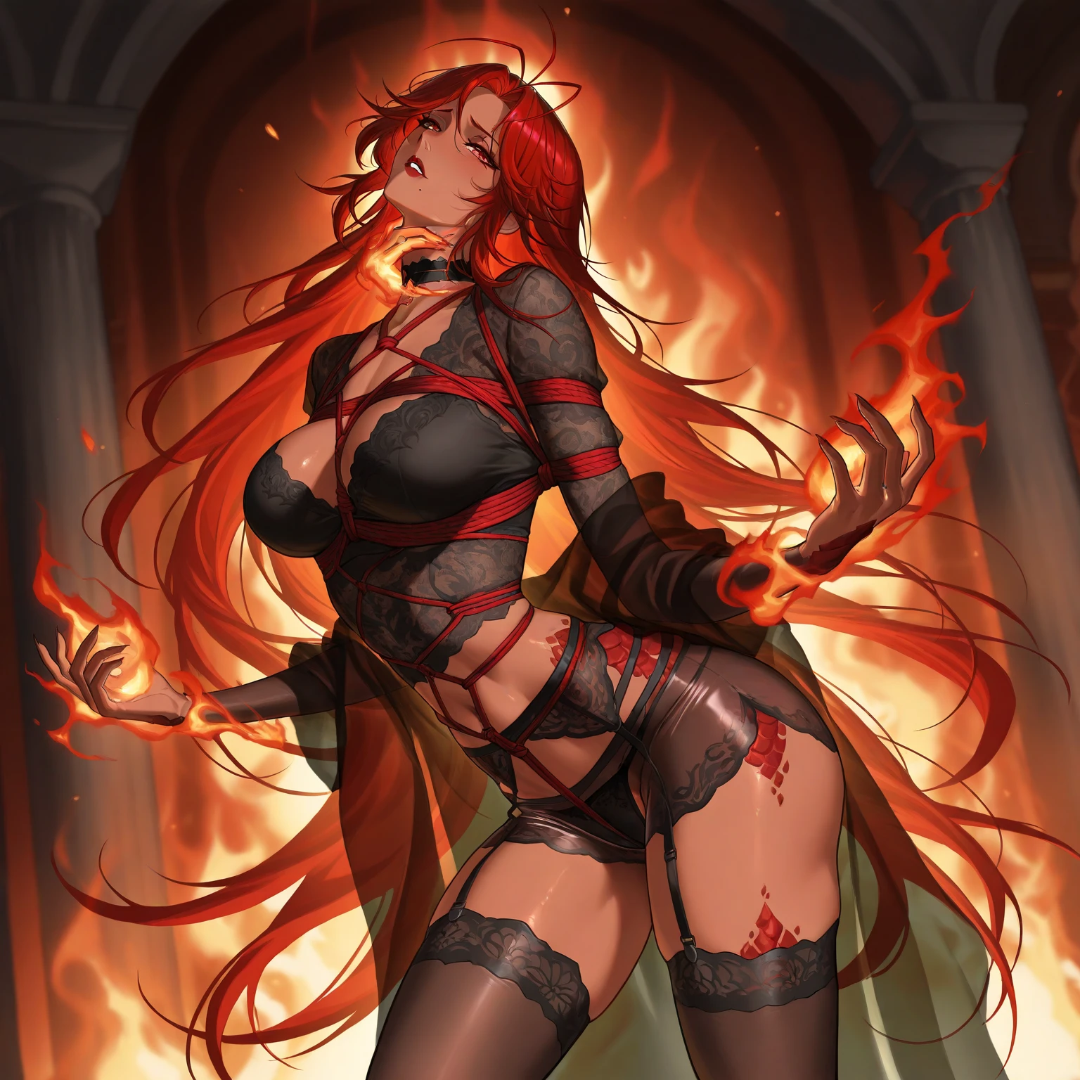 (only one person),Dark sky,heavy rain,Red lightning,dark clouds,(Battle damage机甲,Battle damage),Flowing hair,Sexy women