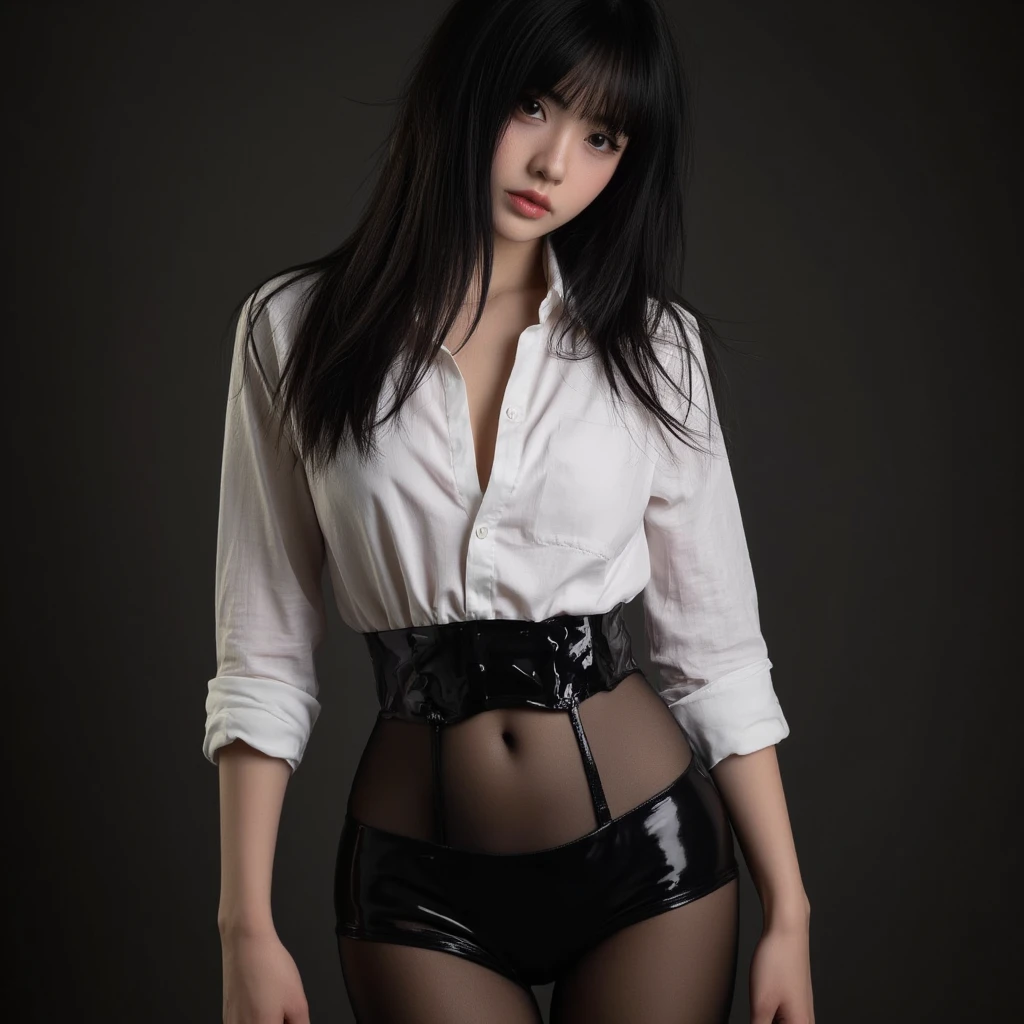 one girl, twin tails、sexy、mini skirt、(white and black cow print tight shirt), holstein pattern shirt、Choker with bell, Plump thighs, big lips、Good style、cow pattern fashion、black and white cow pattern、constriction、ripped abs、valley、garter belt、cow pattern jacket、(highest quality:1.0), (realistic:1.0), (8K, RAW photo:1.1), (8k非常にbe familiar withなCGユニットの壁紙), (highest quality), (best illustrations), (best shadow), (be familiar with: 1.4), 3D, HDR (high dynamic range), ray tracing, NVIDIA RTX, super resolution, Scattered beneath the surface, PBR texture, Post-processing, anisotropic filtering, written boundary depth, maximum sharpness and acutance, multilayer texture, Albedo and highlight mapping, surface shading, Accurate simulation of light-matter interactions, perfect proportions, octane rendering, surreal、Photographed with Canon EOS R5、50mm lens、f / 2.8