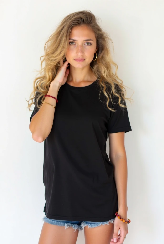 a woman in a camisa preta and black skirt posing for a picture, camiseta preta, vestindo camiseta preta, casual roupa preta, camisa preta, wearing a Camiseta preta, vestindo uma camiseta preta, camiseta preta, Camiseta preta, wearing a camisa preta, roupa preta, Roupas pretas, wearing in Roupas pretas, roupas pretas grandes, Top preto