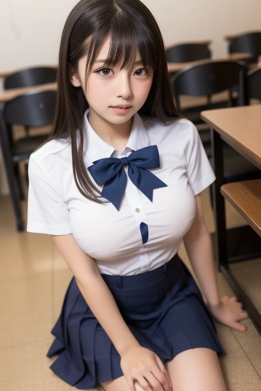 One woman、、28 years old、、Idol、、((whole body))、、、Stylish、、Cute face、、、、ponytail、Flashy hair color、、Dynamic pose、、Excited expression、Head to Toe、、、(Big Breasts)、Pose like an idol、、((full BODY))、、(full shot)、、Twin tails、、high school student、、、(uniform)、、、(mini skirt)、、、(round face)、、、Checked skirt、、、、((classroom))、、、((Lots of girls))