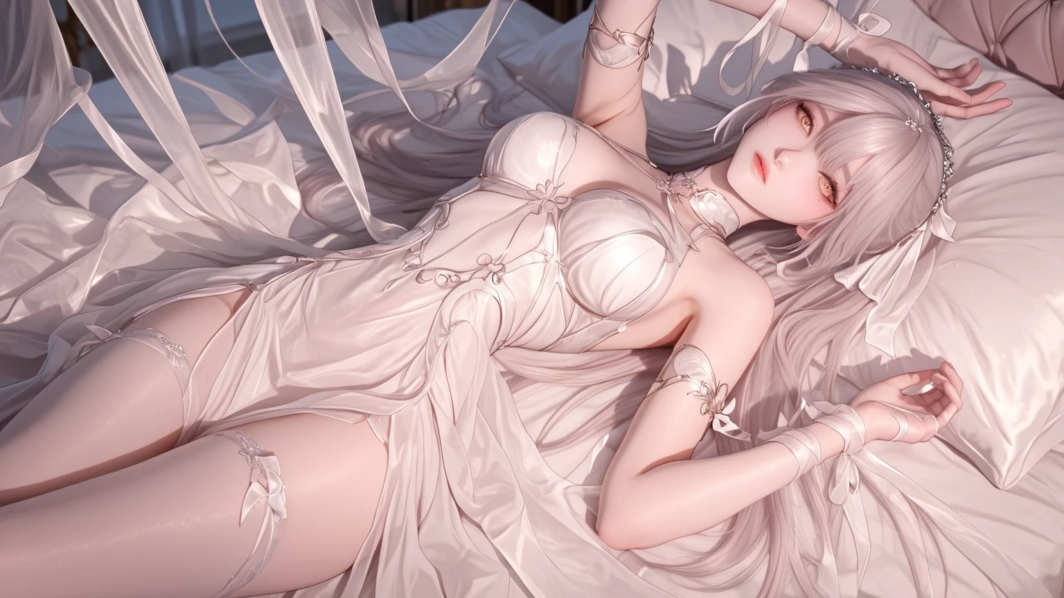 masterpiece, ((Highest quality))、wedding、(4 cute naked girls、A good friend、Standing side by side、kawaii:1.4、12 years old、smile:1.3、smile、Mr.々Hair style、pubic hair)、(((Full nudity、tits、Pussy)))、(Realistic and detailed skin texture、pale pastel wedding dresses:1.2、gem、hair ornaments、Veil、See-through)