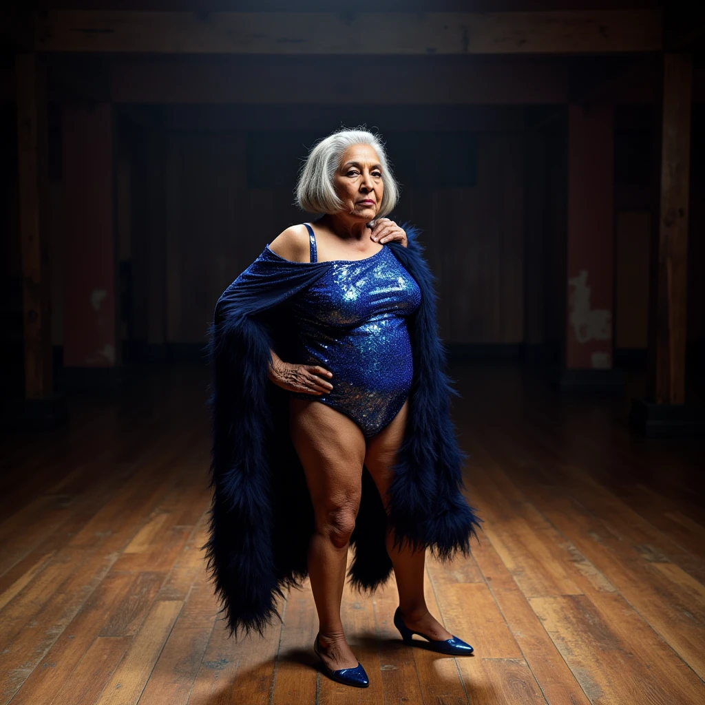 Random black Womann, 80 years old, sexy pose, sitting, look to the camera, in a studio,full body, detailed image, no shirt, with underwear, big brests, small latex bra,uhd, shiny latex,16k 