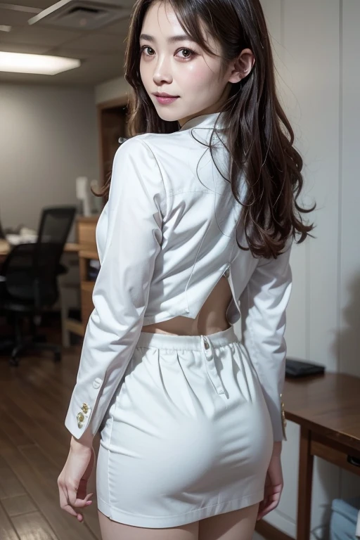 ( masterpiece, Highest quality), 8k,A beautiful Japanese woman,,20-year-old, Small face,(Cute Face:1.2),smile, Large breasts, ,Beautiful and detailed, Evenly spaced 1.2, Blonde Long Hair,（Random Hairstyles）,、Highest quality、High resolution、、wallpaper、Realistic、Bright lighting、mini skirt、白のタイトなmini skirt、白いmini skirt、White shirt、White shirt with both shoulders exposed、白のmini skirt、Bold chest、Open white shirt、Wide open chest、whole body、Waistline、Great style、Lie on the bed with your legs apart、Sleeping pose in bed、Look back、ベッドの上に寝てLook back、Poses that accentuate the legs、Spread your legs、Beige pantyhose、Japanese women、Adult、Beautiful legs、Beautiful legs、sex appeal、Professional Lighting、Face Light、Smooth lighting、Beautiful woman、action、gravure、sexy、The bountiful valley、so beautiful、Beautiful Skin、Beautiful and detailed、Detailed face、slim、moderately、Blonde Long Hair、Brown eyes、
