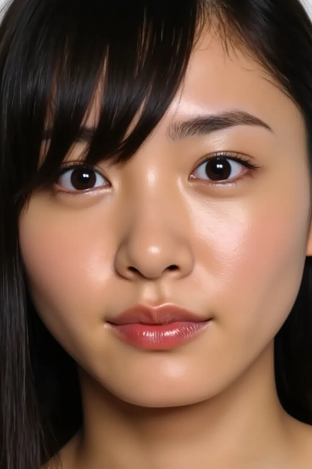 gyaru, dark-skinned, (shiny oiled skin:1.1), black hair, short cut hair, face close up, simple gradient background