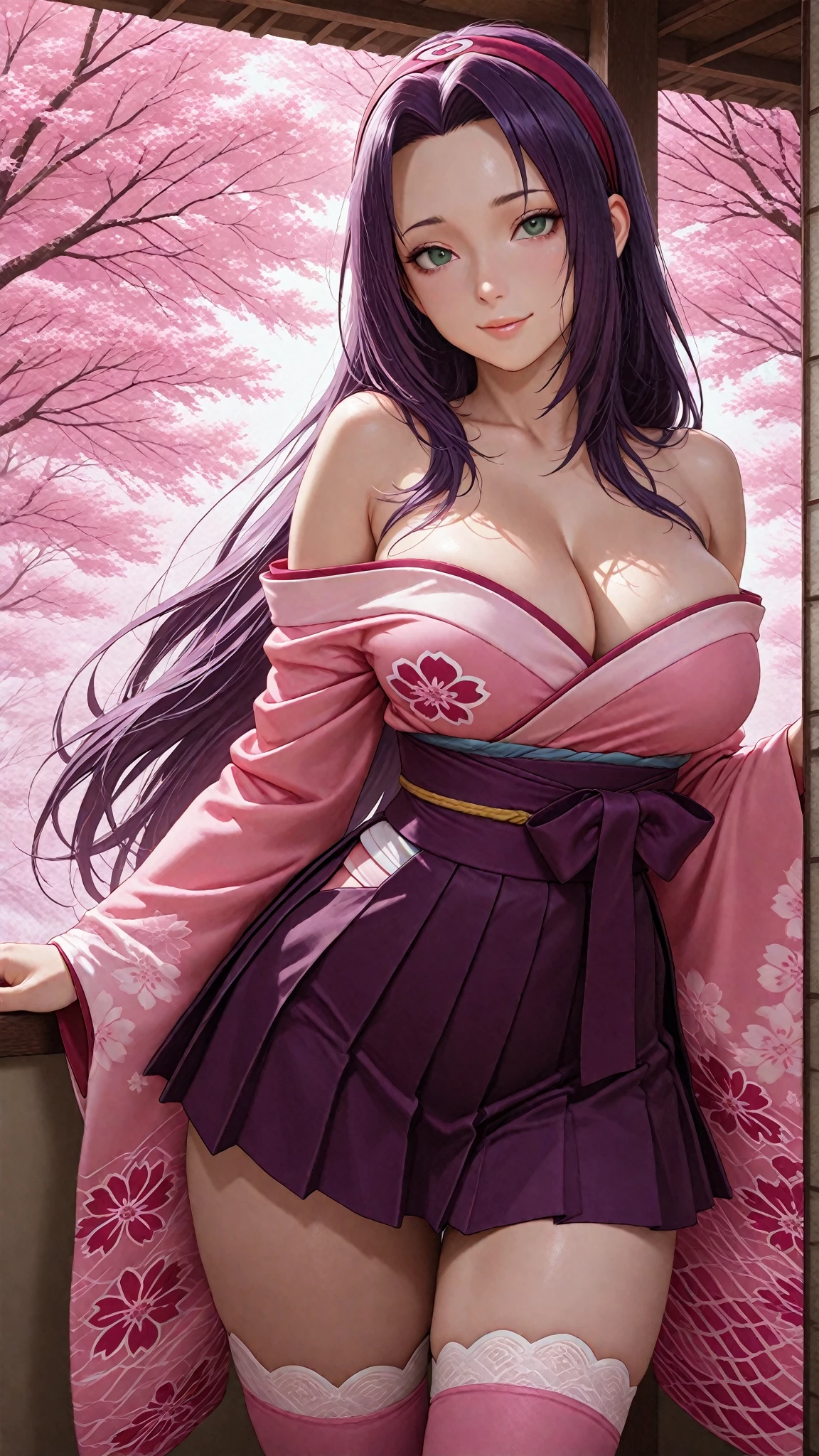 (((highest quality、masterpiece、Very high resolution、High-definition images)))、Beauty Painting、Realistic portraits、Detailed、One strong-willed beautiful girl:18-year-old、Beautiful body:Slender, beautiful breasts and beautiful legs、Beautiful Face:smile、eyes with strong will,Beautiful Hair 、best skin and hair texture,Realistic skin texture,realistic hair texture、(((Japanese Kimono:Colorful Japanese patterns:Lace bra and panties, revealing shoulders and chest)))、Beautiful waterfront:Lantern:Lantern:Wooden Japanese house、Beautiful cherry blossoms、Stone steps、Beautiful sky、Natural light、Beautiful viewodel pose:Show off your swimsuit、Beautiful pose:Show off your kimono、Model shoot、Gravure photoshoot、Yamato Nadeshiko、Kimono beauty、And dress up beauty、(((The wind is blowing))),Accurate Images:1.5、Accurate anatomy:1.5、Flawless images、Perfect image、Overall image、(Best Shot、Raw photo、Photorealistic)