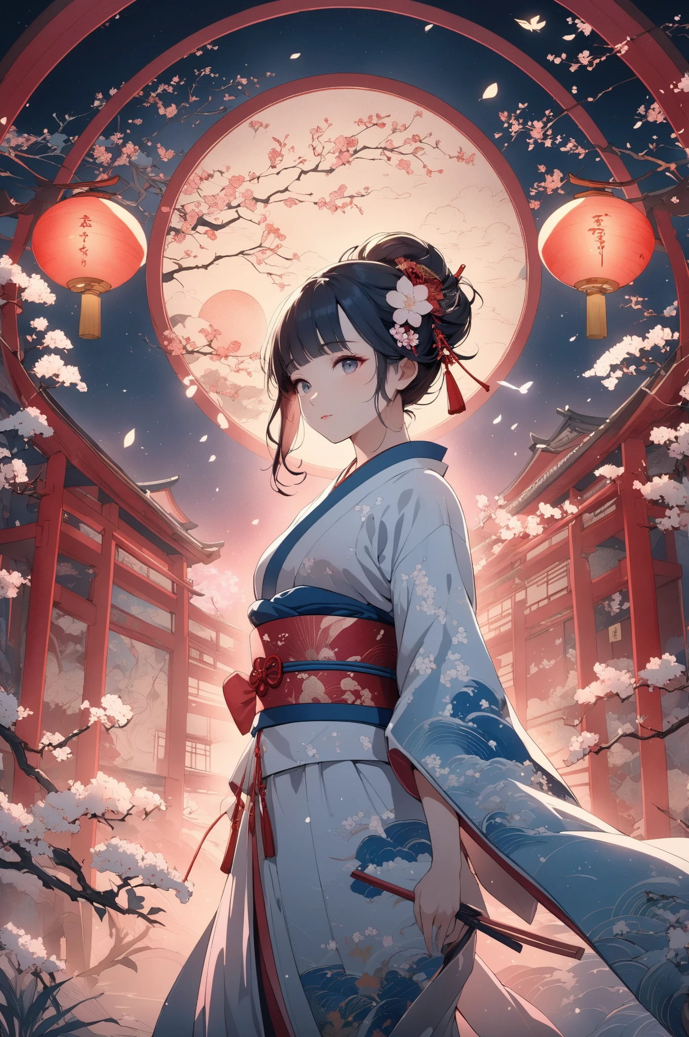Masterpiece, 8K resolution, ethereal beauty, delicate lighting, Japanese ukiyo-e meets modern digital art, vibrant colors with soft glow, intricate details, perfect composition, cinematic atmosphere