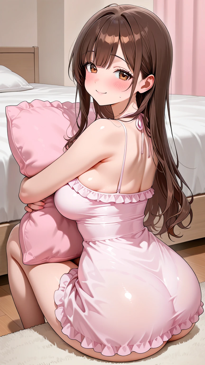 top-quality、Full limbs、complete fingers、1 beautiful woman、sweat、Slender beauty、straight haired、Brown hair、((Pink maid Leotard、covered erectile nipples、very skinny))、cleavage、White pantyhose、hospitals、bedroom、on the big bed、condom wrapper、(vulgarity:1.6)、spoken heart、(trembling:1.3)