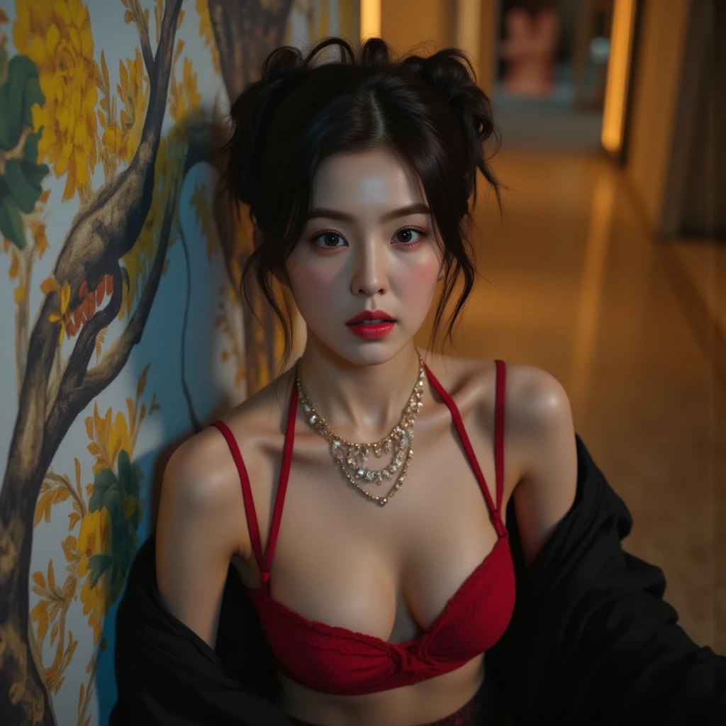 Araffe woman in red lingerie posing on a black sofa, hermosa poarch, Gato Doja, labios rojos gruesos, Charli XCX, Basia Tran, labios rojos, Sha Xi, Dama seductora, labios rojos sexys, por Dan Frazier, Betty Boop, inspirado por Zhu Da, inspirado por Hedi Xandt, small and thick red lips
