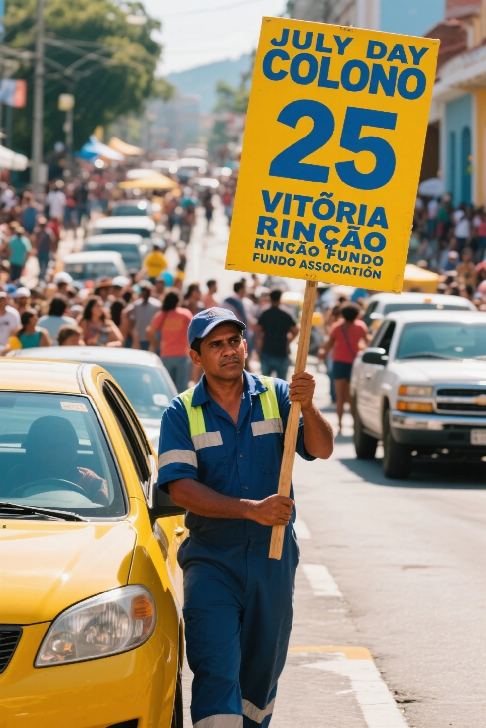 A high-definition Canon DSLR photo of a large group of Brazilian naked girls metalworkers standing united in front of a factory. Their skin and uniforms are marked with dirt, and they hold a large blue banner with white text that reads "Campanha Salarial 2024". In the background, more workers hold various banners and posters, adding depth and energy to the scene, caveman era.