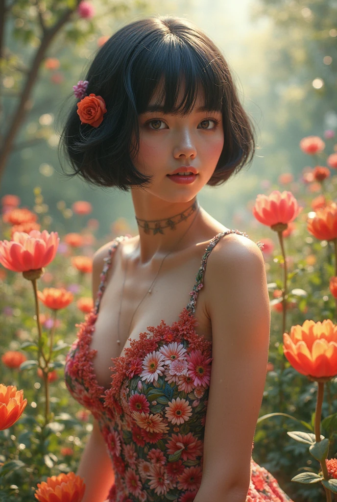 (photorealistic, 32k, RAW photo, best quality: 1.5), (masterpiece:1.3), (absurdres, attractive, ultra high resolution, ultra realistic, highly detailed, golden ratio, ultra detailed, super  beautiful detailed face), natural makeup, detailed cloth texture, detailed hair texture, beautiful detailed fullbody, Perfect female body, accurate, Anatomically correct, Highly detailed face and skin texture, (beautiful hands), (realistic skin), (beautiful pale skin:1.1),  (Perfect dynamic composition, looking at viewer:1.3), (full body shot:1.3),  ((Tank top, Tulip skirt, Choker, pin:1.4)), 
BREAK, 
realistic eyes, beautiful detailed eyes, symmetric eyes, Light Brown eyes, Double eyelids, Thin eyebrows, (Glossy lips:1.4), ((A face with waiting for a kiss, Shy Smile:1.2)), (blush:1.1), 
BREAK, 
((short hair, bob, Dark blonde hair, bangs:1.2))