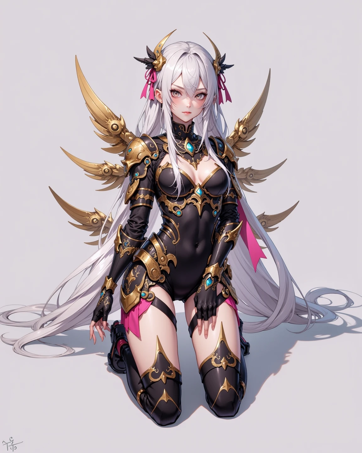 <lora:edgLycorisGaruda:0.8> (edgGaruda_dress:1.2), Haute_Couture, bird_woman, wearing [Haute_Couture|edgGaruda_dress], designer dress, large breasts, (pink theme:1.3),, ultra detailed, masterpiece, best quality, aesthetic, detailed,, serious, 1girl, (white eyes:1.1), (grey eyes:1.3), white hair, very long hair, parted hair, parted bangs, <lora:parted_hair_v1.3:1.3>, medium breasts,