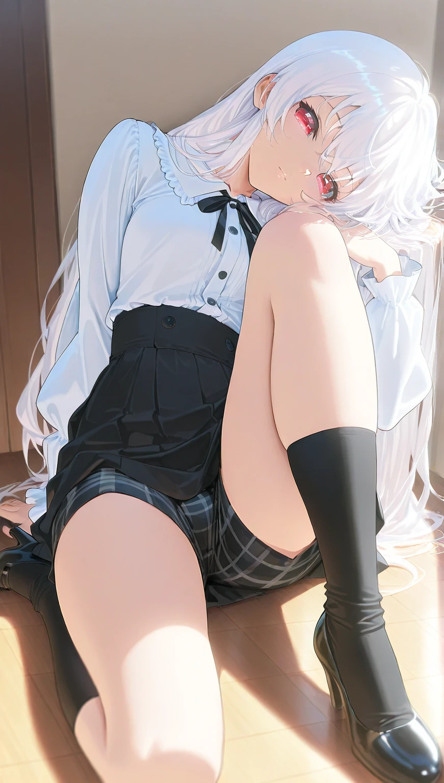 absurd res, A high resolution,
BREAK looking at viewer, cow boy shot, (from below:1.5)
BREAK BREAK BREAK
(vibrant with colors:1.3)
BREAK BREAK BREAK
(one-girl:1.3), (change:1.2), brunette color hair, eBlue eyes, (校服:1.5), hair pin, 耳Nipple Ring, jewely, nm1, shairband, (long whitr hair:1.5), (Red plaid pleated miniskirt:1.4), (upper legs:1.3), Large breasts, (evil faces:1.3), with her mouth open, (boobgasm:1.3), Round eyes, (Blowing in the wind:0.5), Sweating around girls, Dripping sweat, (((Very pretty panties))), (foot focus:1.3), looking-down, looking at viewert, perfect foot, Sam, (big assa:1.3), (Squat, spread their legs:1.5), from below ceiling, Perspectives, (Glossy glossy skin:1.1), squall (ventania:1.2), Sense of speed, refreshingbreeze, motion blur effect, wind rest background is (on top of the bed:1.3), (Girls' room:1.4), (Stand in the center of the screen:1.3), with blue sky and white clouds, Indoors, (magnificent panorama view:1.2), The wind cuts off the sunshine, magnificent view, rainbow in the sky, Light particles, dynamic angle, holland angle, perspective rest
(In the daytime, rays of sunshine:1.2), depth of fields, bokeh, light  leaks, (color difference:1.2), noon BREAK