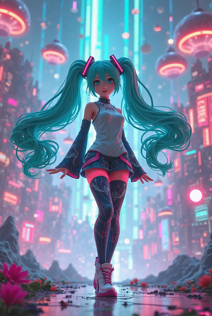 1girl, hatsune miku,hand in hand (vocaloid), magical mirai (2015),city   of the future,masterpiece, best quality, beautiful lighting, <lora:hatsuneMikuMagical_improved:1>, girl, city   of the future,masterpiece, best quality, beautiful lighting, portrait, <lora:nadiaLaArwall_vRetroAnime:1> nadia la arwall, by Greg Rutkowski