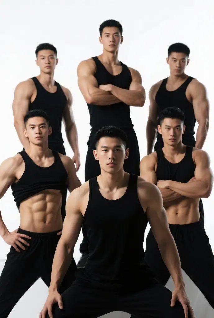 Four asian teen boys with no shirt and fit body