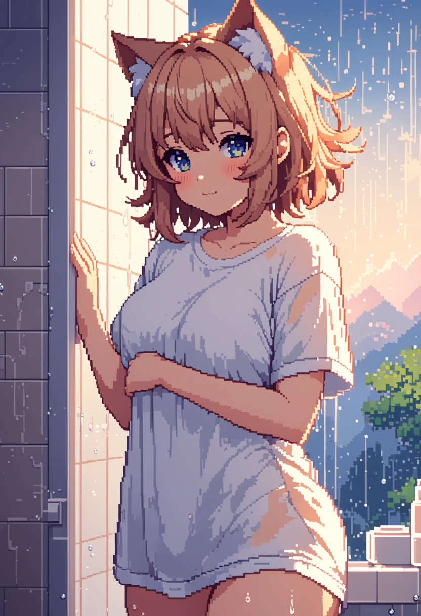 (masterpiece, top quality, best quality), pixel,pixel art,girl with wet cloth,oily skin,wet skin,fullbody