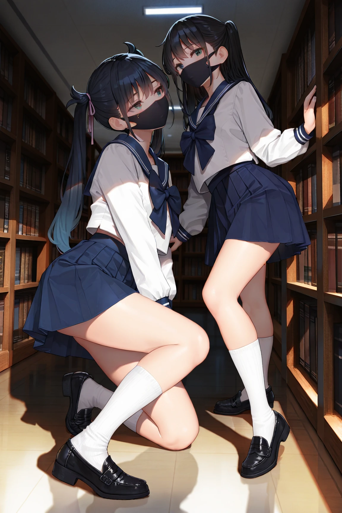 Narrow stairs in metro stations、High school girl in sailor suit runs up in miniskirt、Buttocks visible through a shortened skirt、Lean waist、white sock、Black leather shoes、Composition looking up at the buttocks of a girls' high school from behind、Plaid skirt