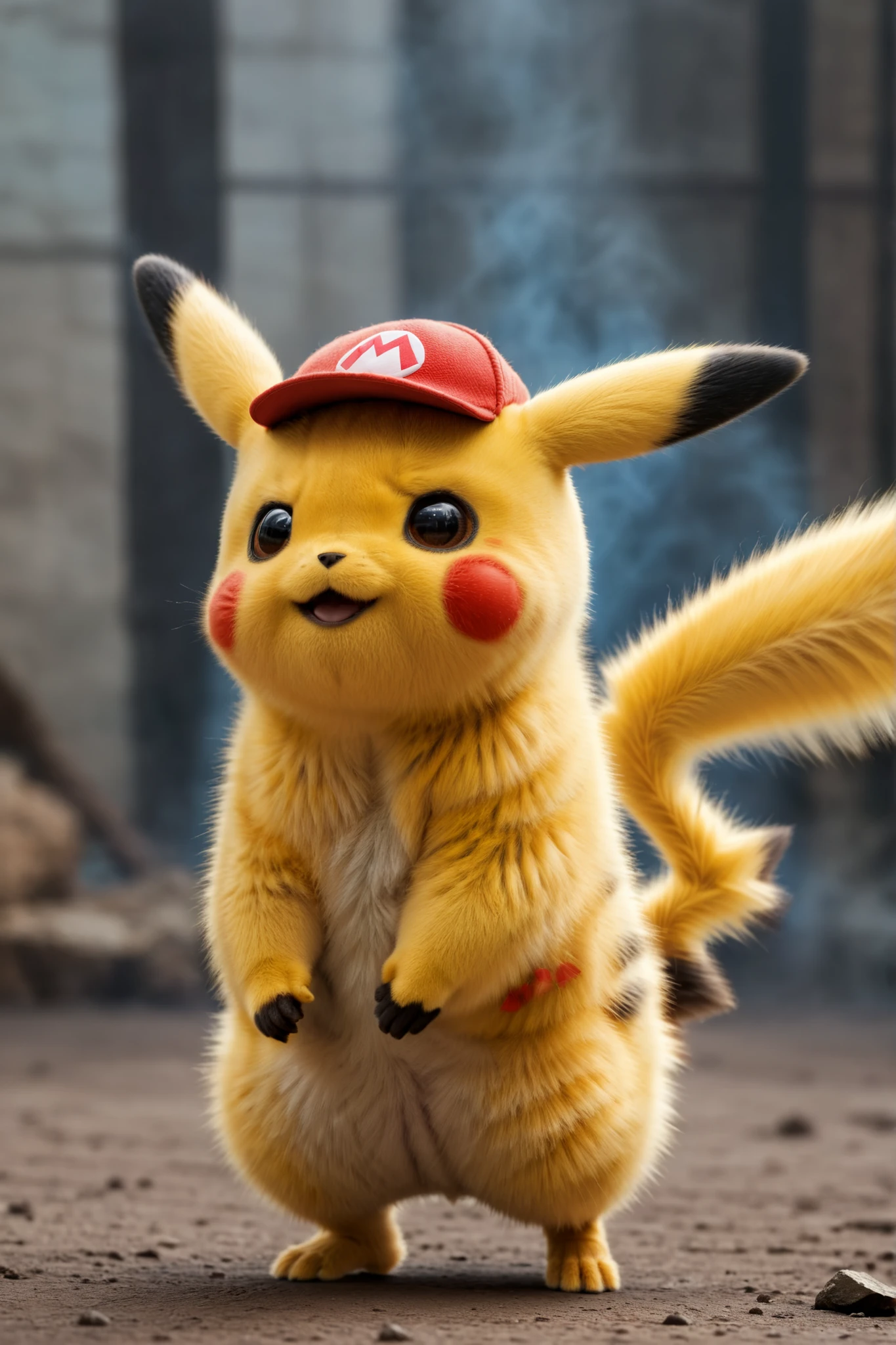 Pikachu wearing a Super Mario costume