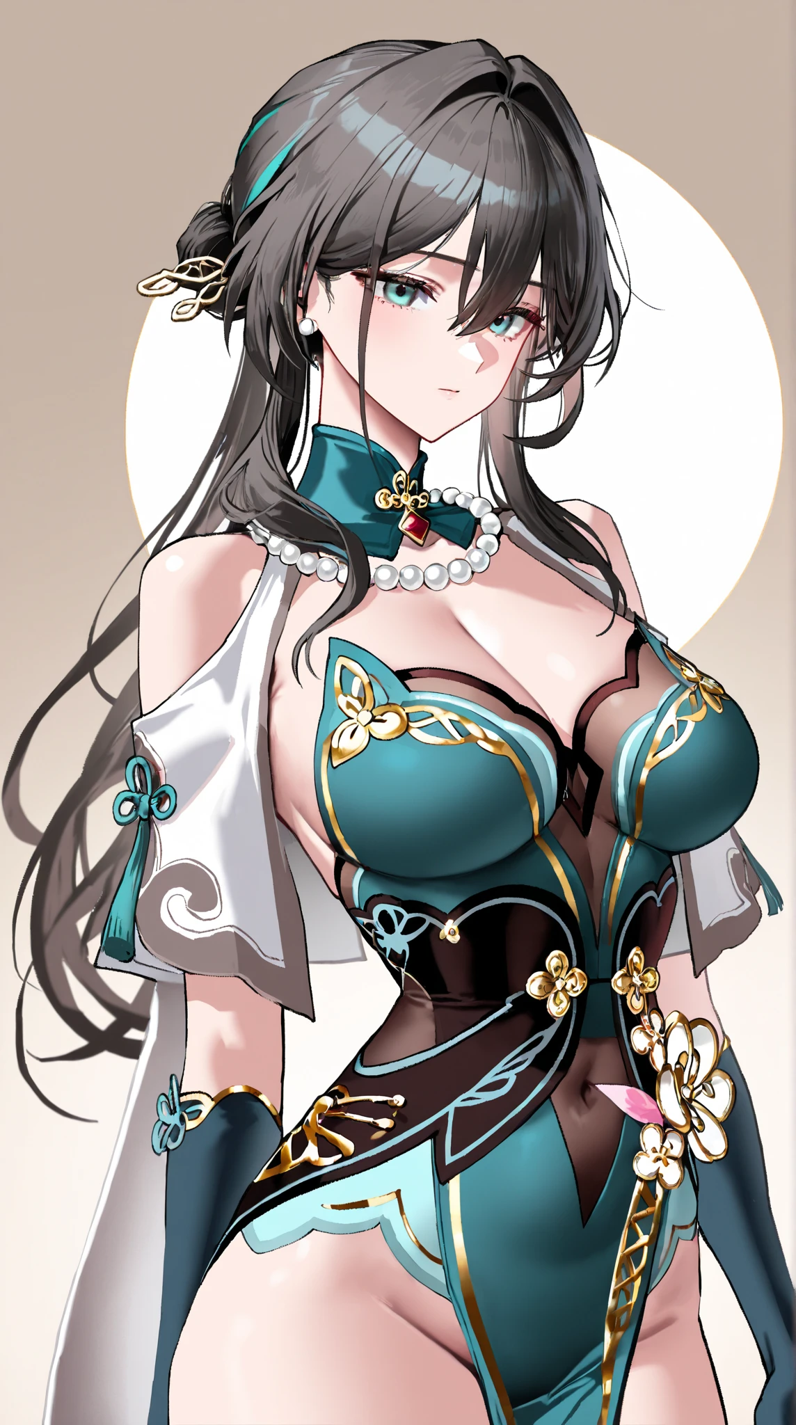 ((Highest quality)), ((masterpiece)), (detailed), One mature woman、sexy、Big Tits 1:8、Blue underwear、Mucha's style、In the background is Mucha
