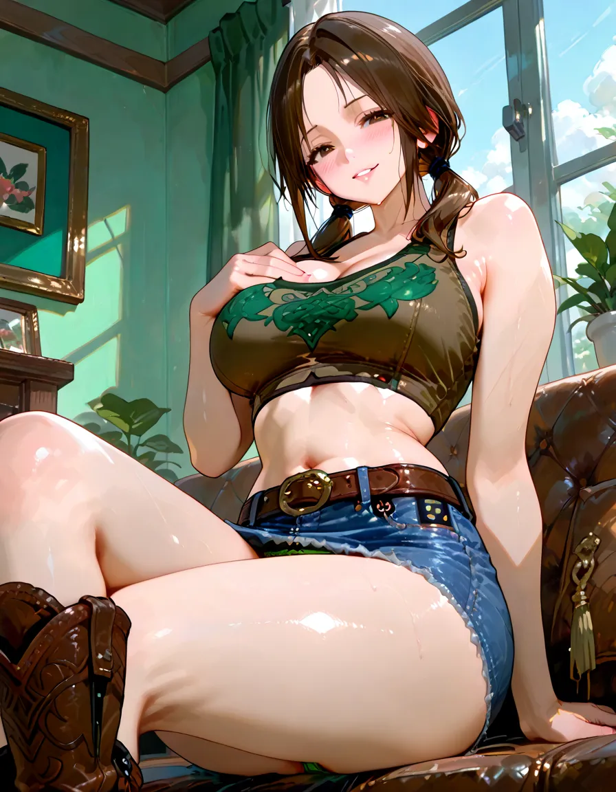 (PhotoRealistic),(Realistic),(((Highest quality))), (((so beautiful))), (Very detailed), (Best illustrations),(((Naked Aerith))),(((One person))),looks happy、heart、Kneel,(Masturbation),(快感にtrembling)、trembling、Love juice is coming out,tears,Open your eyes wide,saliva,From below,(((Belt on waist))),(((Watch on wrist))),Open your eyes,Drunk,indoor,Above the knee shot,Japanese-style room,Lying on the futon,masturbation behavior,Ultra-high resolution,16K