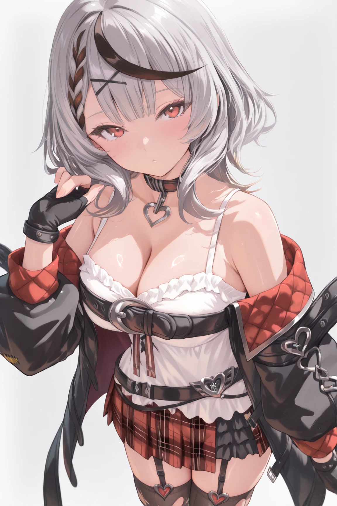 best quality, intricate details,
1girl, long silver hair, red eyes,
<lora:sakamataChloe_v1:0.8> sakamata chloe, <lora:cowBikiniClothes_v10:0.8> cow bikini,