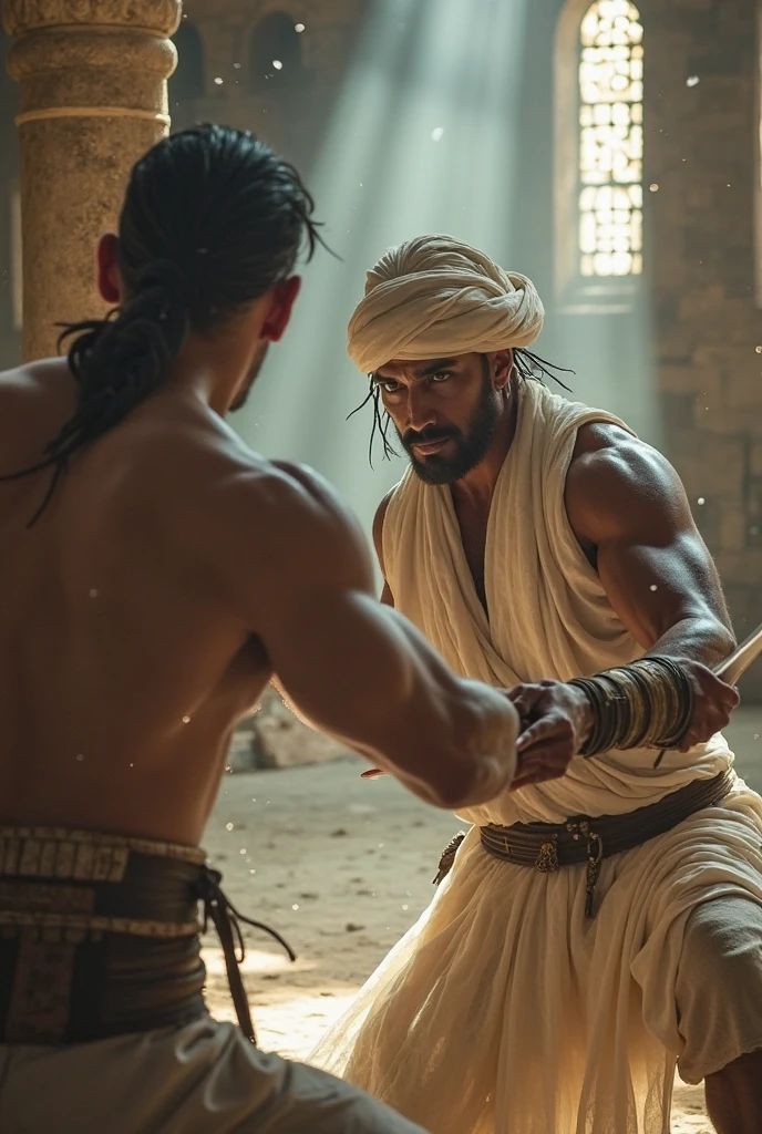  image of a man with a sword in a castle, handsome prince of Persia, arabian, remaster, fighting game character, prince of persia the sands of time, arabian samurai, digitally remastered, sultan, soul calibur, arabian nights, arabian sword, Arabian prince 
