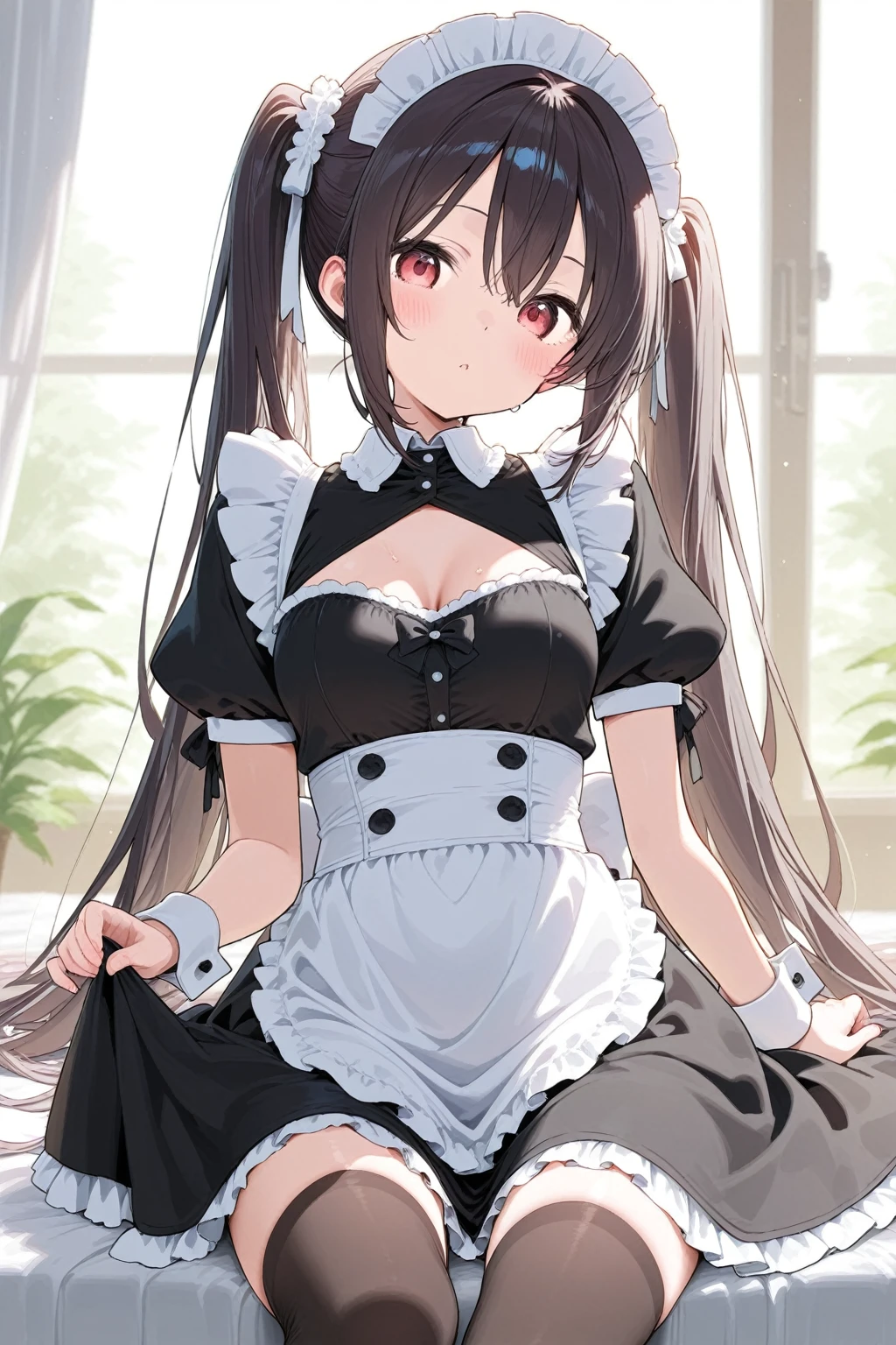 Anime. 1 girl. Housemaid. Black hair. Long hair. Hair is gathered in braids. Green eyes. Beautiful eyes. Perfect eyes. Expressive eyes. Beautiful nose. Ideal anatomical body. Beautiful graceful hands. Beautiful graceful legs. Medium breasts. Beautiful breasts. Maid uniform. Diarrhea. Wants to poop. I need to poop. Pooping diarrhea in panties. I crap myself. Diarrhea flows down the thighs. Standing at the door to the toilet. Full height. Toilet in a mansion. Embarrassment. Blush. Whole body. Extremely detailed CG Unity 8k wallpaper. Ideal lighting. Ultra high resolution 4K. Super detailed 8K resolution.