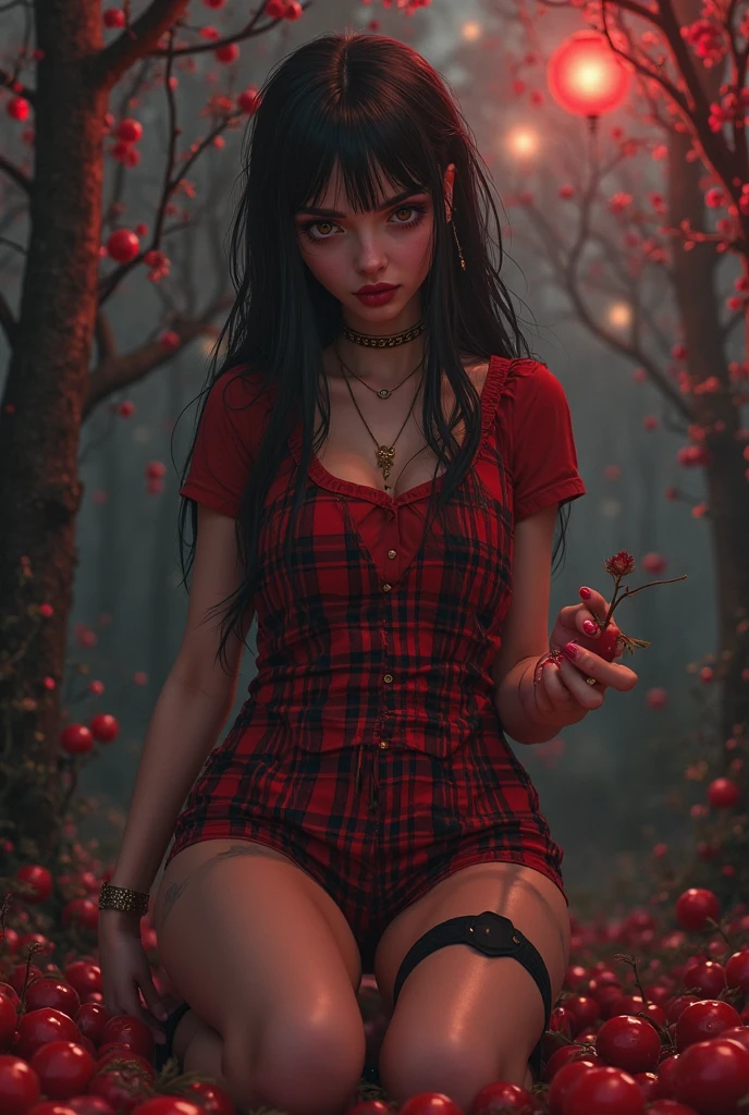 (ultra realistic,32k, masterpiece:1.2),(high detailed skin:1.1),( high quality:1.1),
<lora:hoteltransylvania_mavisdracula:0.8>(smile , v-shaped eyebrows:1.1),(eyeliner,long lashes, mascara:1.1),mavis dracula, black hair,black lips, blue eyes, dress, striped thighhighs, outside, night, destroyed collapsed, welk rose field, roses, horror theme, (blurry background:1.2),,(looking at viewer, sitting, crossed legs:1.1),, (huge breast,large breast:0.9),<lora:add_detail:1>,full body,
(volumetric lighting:1.1)