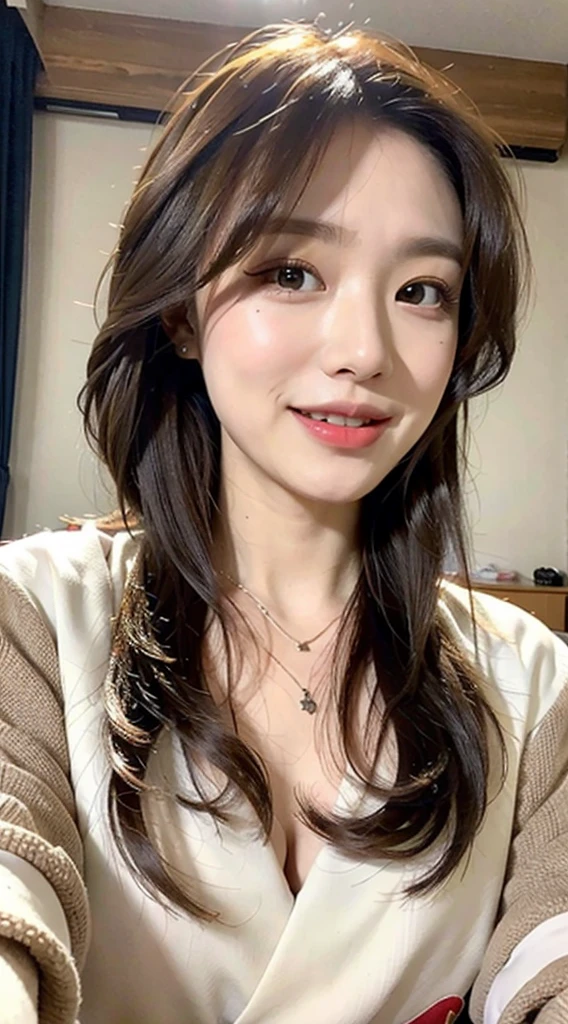 (From above,Looking up at the viewer,Eyes focus:1.5),(Ideal body proportions:1.4),(highest quality、Attention to detail:1.1、Very attractive adult beauty、Add vibrant highlights to your eyes、Backwards、look back、A beautiful woman with adult charm、Perfect Anatomy、Silver Hair、Long Hair、Shiny Hair、Lip gloss),1 girl, alone, Realistic、Please tilt your head a little, short and Shiny Hair、 Knitted sweater、Stylish scarf,bangs、Big eyes、eyelash、Face is a little red、Embarrassing)、((sit,Hotel、On the bed))、Big eyes、Give students a very strong highlight、(Huge breasts,Saggy breasts:1.5}、Very large detailed breasts、Very beautiful beauty、Please lend me your ear、Long neck、Laugh a little、Beautiful Teeth、Laughing with your mouth open、Heart shaped eyes))、(30 years old、Very cute supermodel:1.2)、expensive、 (Put your arms behind your back:1.5),(Sculpture Pose、whole body:1.2)