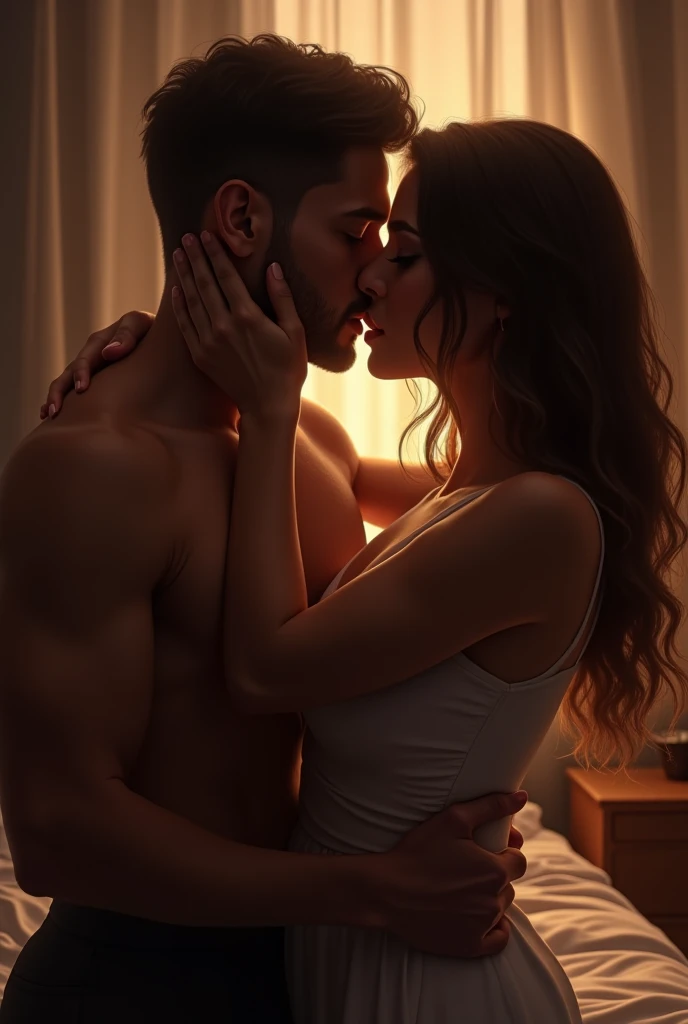 Girl wearing linger and kiss her boyfriend 