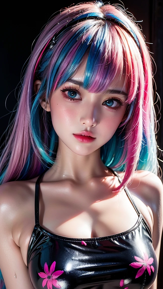 beautiful artwork,(Extreme Detail CG Unity 8K wallpaper、masterpiece、top-quality)、(exquisite lighting and shadow、highly dramatic picture)masutepiece、Best Quality, High resolution, Extremely detailed,Division method), Ground Level Shots、Full body shot from below、rainbow paint background,(((The background is a fantastic light with gradation colors.................................))), ((Gradient Color Hair)),((Gradient color striped hair)), Beautiful detailed eyes,(Gradient color eyes),(((Colorful eyes))),(((The background is a gradation color))),(((High color saturation))),(((Surrounded by colorful lights)))heterochromia iridis, (colourfull:1.5),hight resolution, (((Naked state)))Japanese man sitting, femele , Colorful hair(Long hair:1.8), (Side Ponytail:0.2), (wind blown hair:1.2),Wearing fishnet stockings、 )),((((srestrained、A reddish-black eel covered in mucus wrapped around both hands., A reddish-black eel covered in mucus that bites into the crotch.))),(((Colossal tits: 1.5))),(((drooping chest:1.3、cleavage of the breast:1.4,erectile nipple:1.3 ,Raised areola,:1.))),(big breasts thin waist :1),(big butts: 1.2),bright skin, tthin eyebrows,beatiful detailed eyes, long eyeslashes,colorful eyeballs,light orange lip,Love juice drips from the crotch、Girl Leaking Pee、Mouth ajar,Drooling ,The pubic area is hairless ,The pubic shape are Clearly Visible、