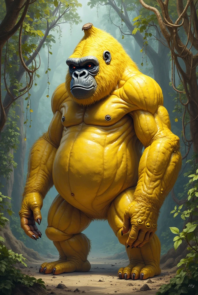 drawing of a chimarrão that came to life, with muscular crossed arms and muscular legs