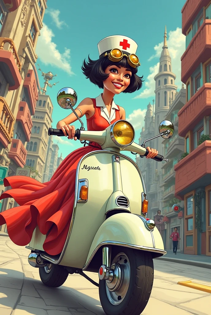 a painting advertisement of a woman sitting on a motorcycle with a sky background, hyperrealistic art nouveau, alphonse mucha style, art nuveau, in art nouveau style, mucha style 4k, mucha. art nouveau. gloomhaven, mucha style, modern art noveau, artem demura alphonse mucha, alsphonse mucha