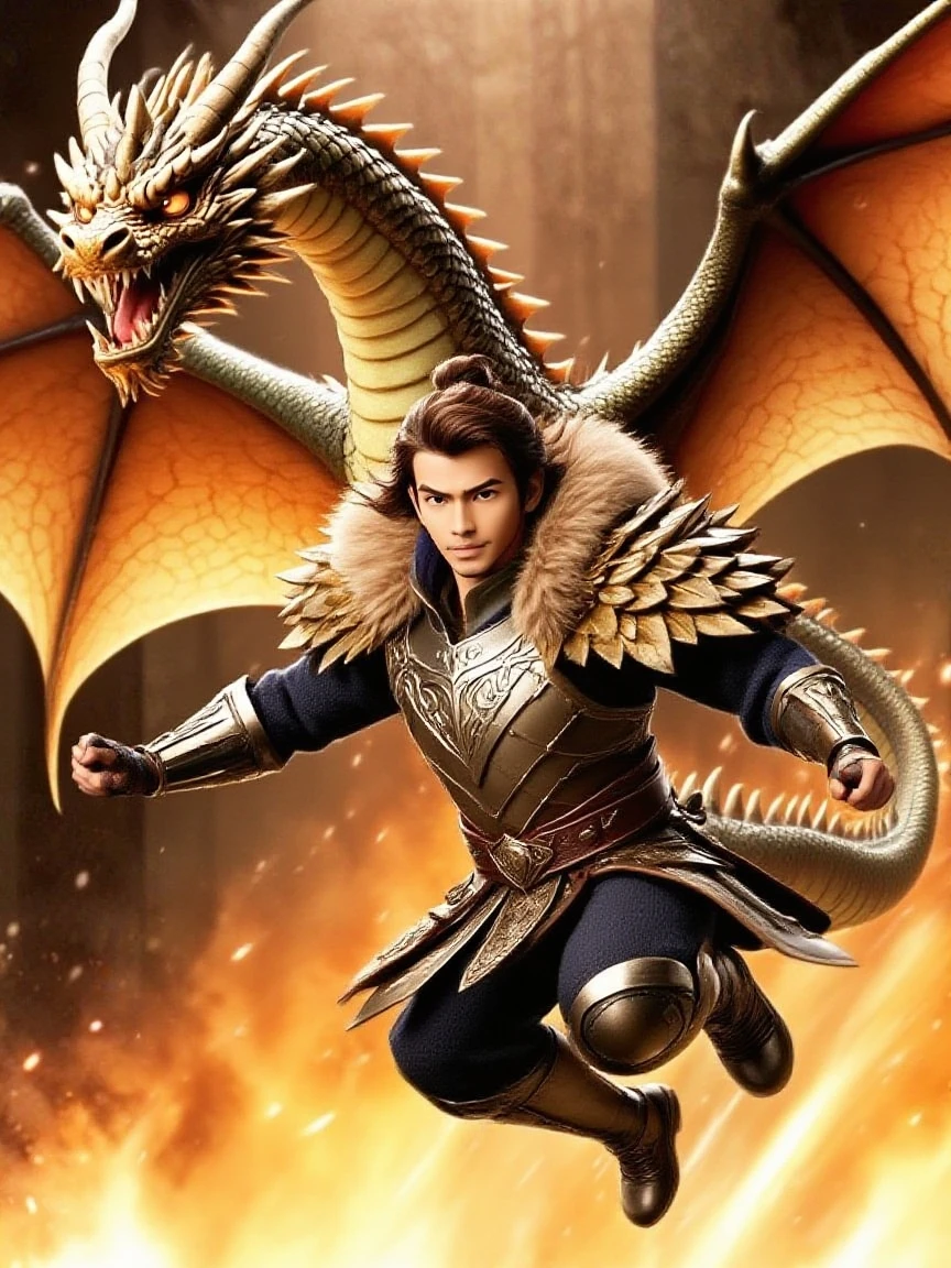 (Dragon), Two colors, scars on the face,look like, With helmet on head ,(muscled body:1.3), There is a scar on the face., elegant, OK,(scars on the face), on the street,(express),(city background),(con scars on the face:1.2),look at the screen,(dragon horn),(dragon tail),perfect masterpiece,(16k),alone,((strong)),,(crossed hands),perfect proportion, Forehead,(fierce expression:1.2),(Vision:1.5),strong,muscle,with dragon wings,more details,CG,(Dragon), torso, (armor)),serious expression,volcano background 