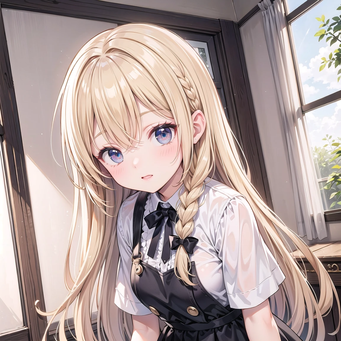 One blonde girl、red eyes、doress、off shoulders