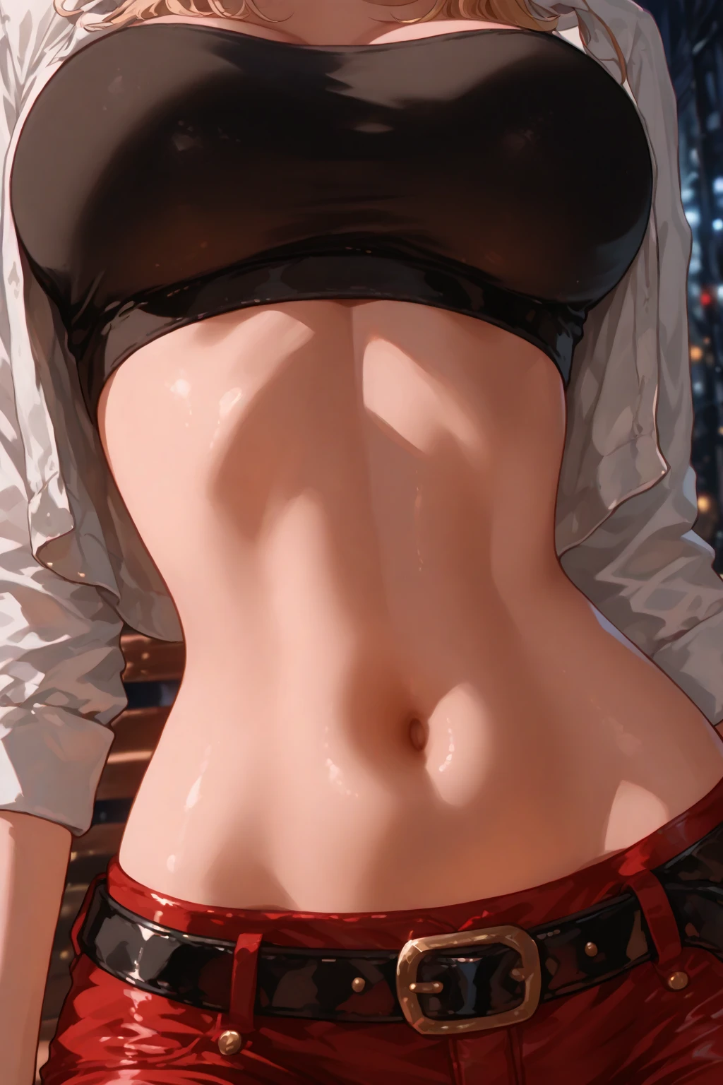 ((masterpiece)),(bestquality),((ultra-detailed)), ((beautiful detailed sky)), ((cinematic lighting)), depth of field, (dynamic angle),detailed lighting,(beautiful detailed eyes), ((japan night view)),red lip, eyeshadow,large breast, (erotic), ((sexy)), cleavage, navel, exposed armpits, (yoimiyadef, yoimiyarnd)