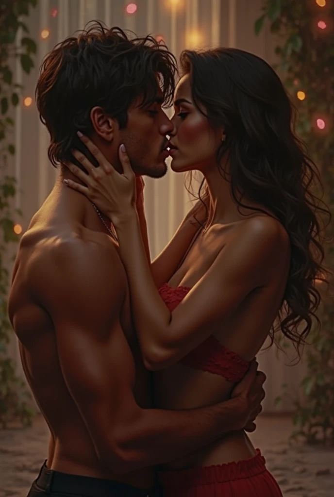 A hot girl kissing a boy sloppily