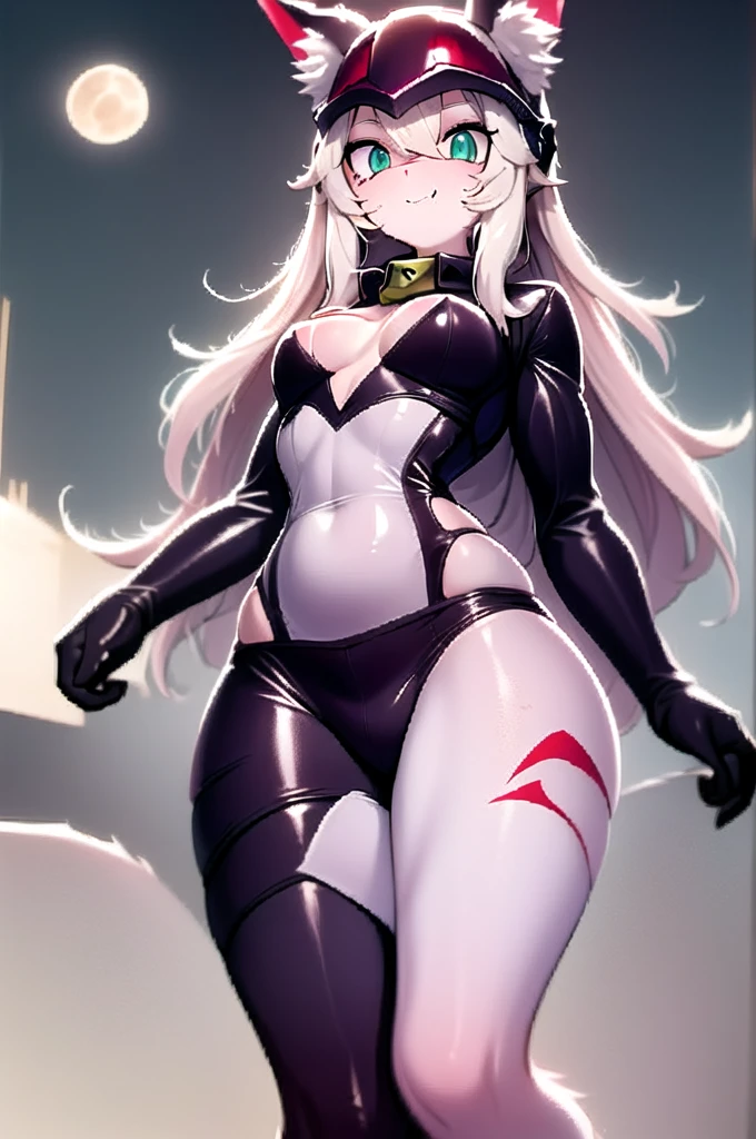 1girl, aegir \(azur lane\), azur lane \\\\\ masterpiece, best quality, very aesthetic, absurdres, newest \\\\\\ sportive body,  \\\\\\ by nyantcha,,by cutesexyrobutts,by khyle ///// white hair with a single prominent red streak, black horns, yellow eyes, \\\\\\ bunnysuit without bunny ears,white background,standing, fishnet pantyhose,